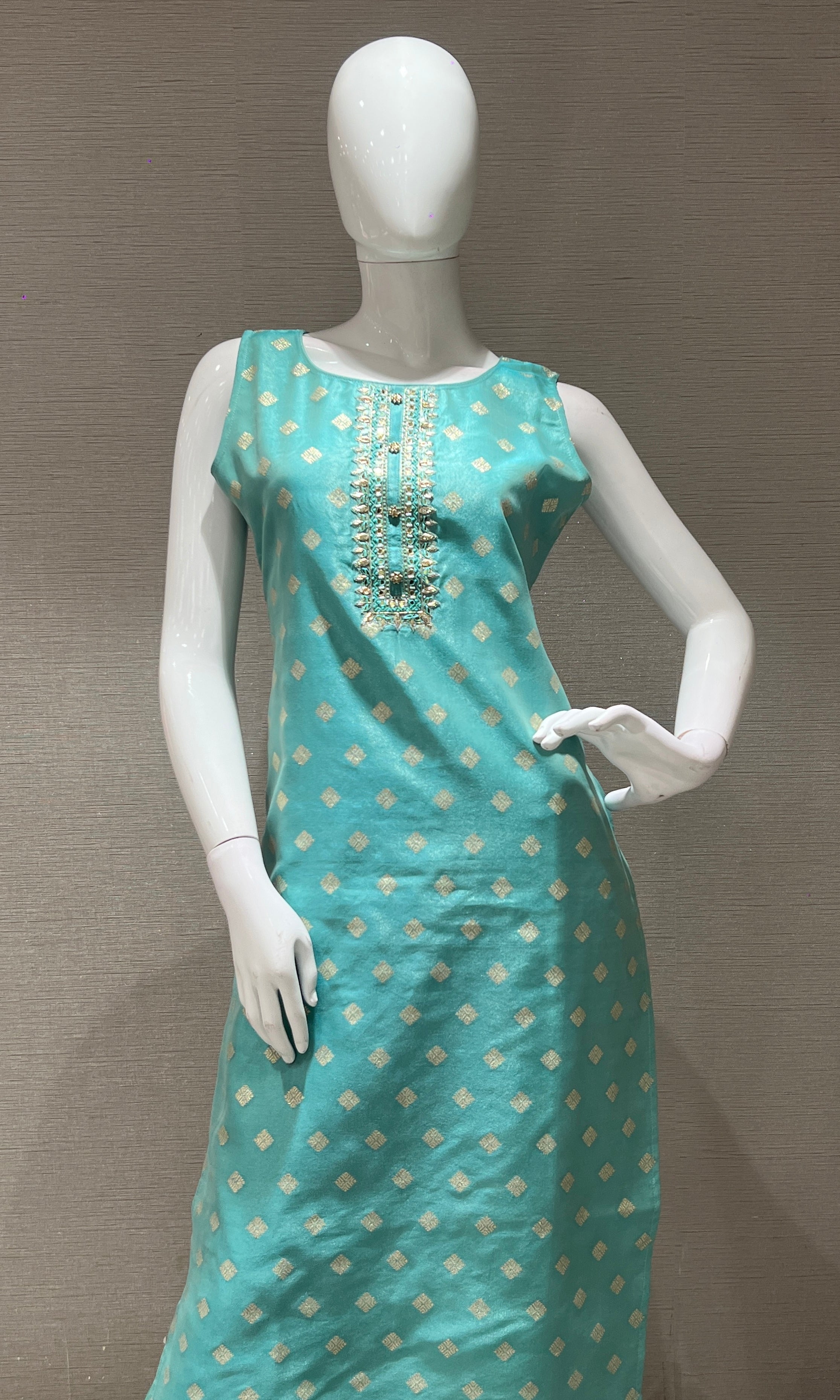 Sea green kurta set with floral dupatta