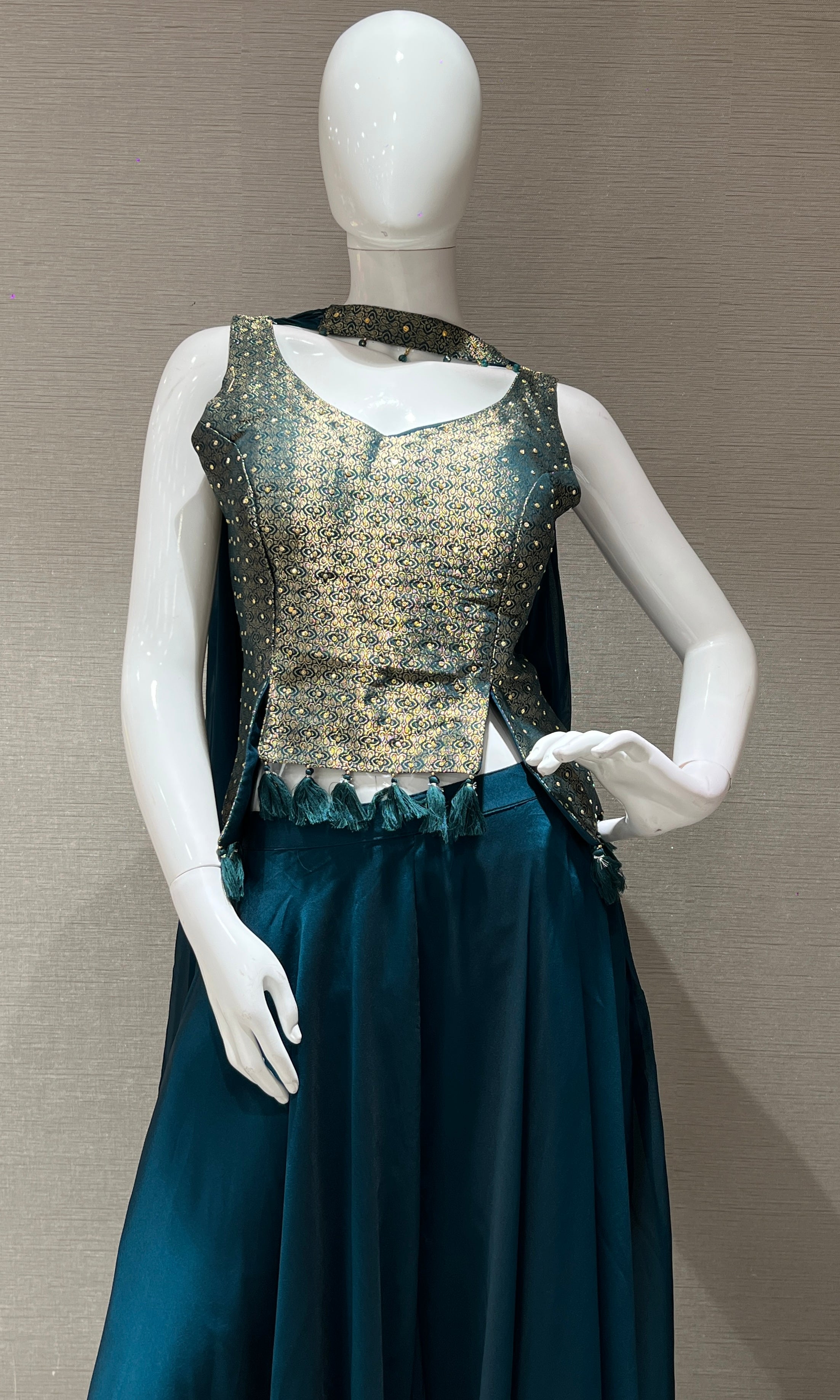 Bottle Green and Gold Sequined Palazoo Set