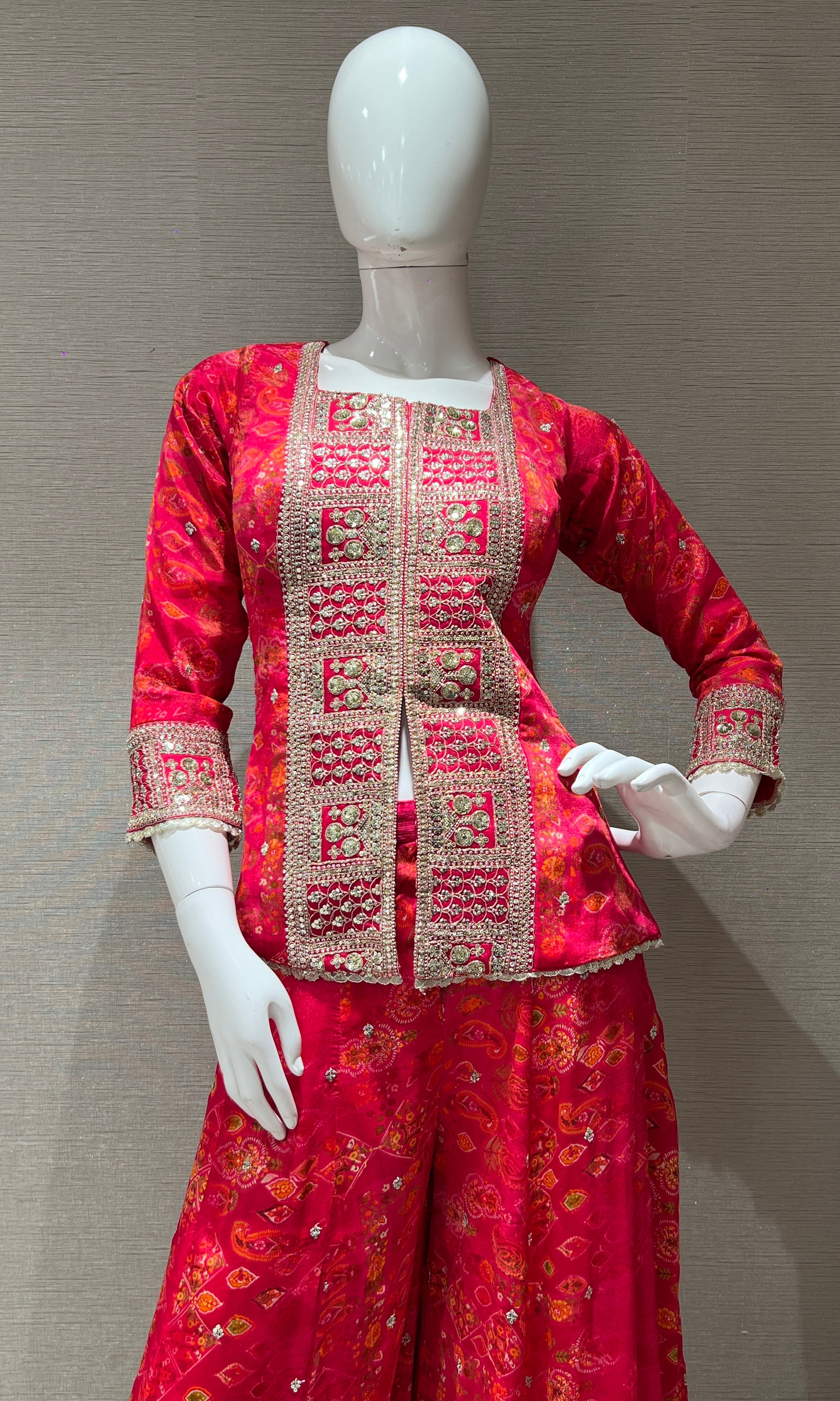 Rani Pink Embroidered Sharara Set