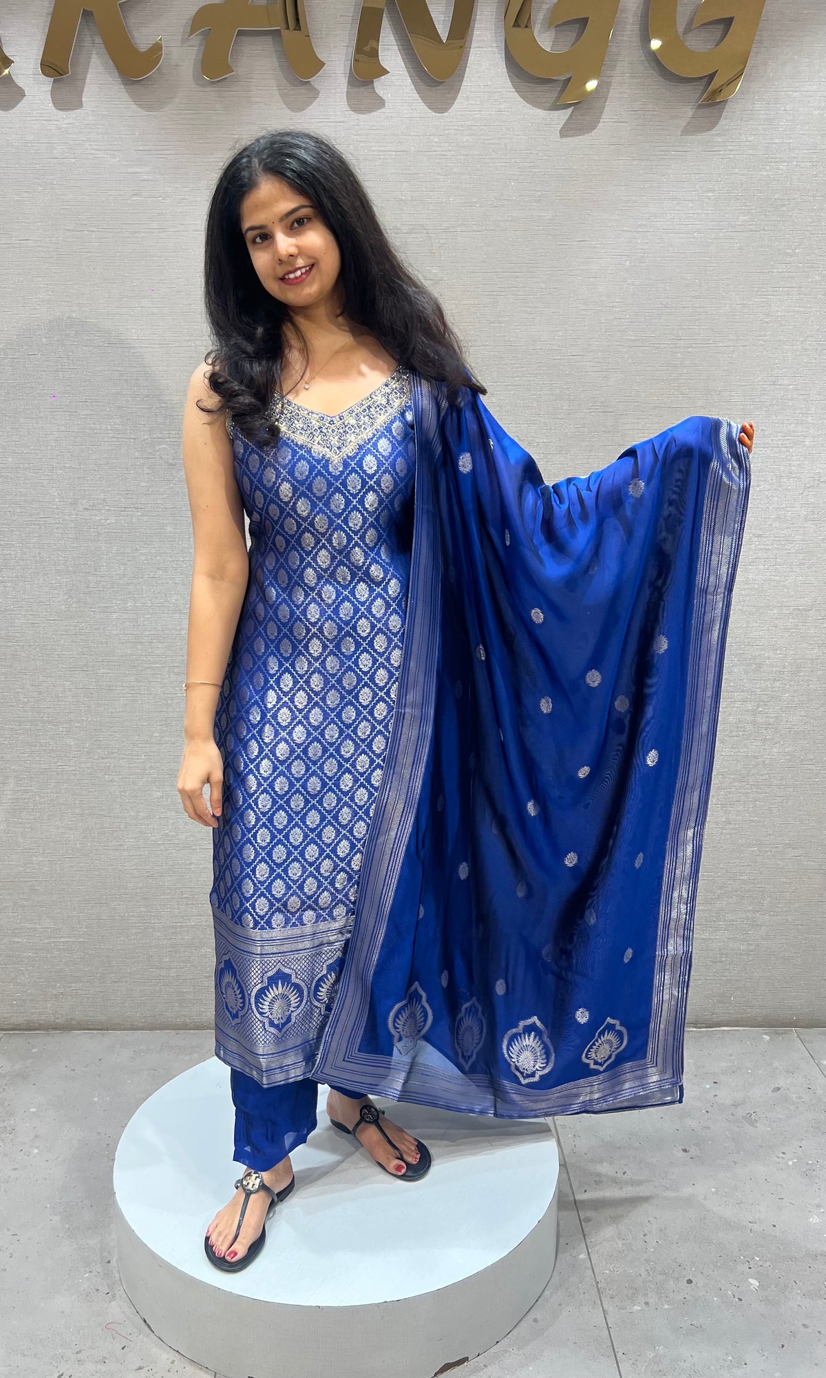 Royal Blue Banarasi Kurta Set with Dupatta