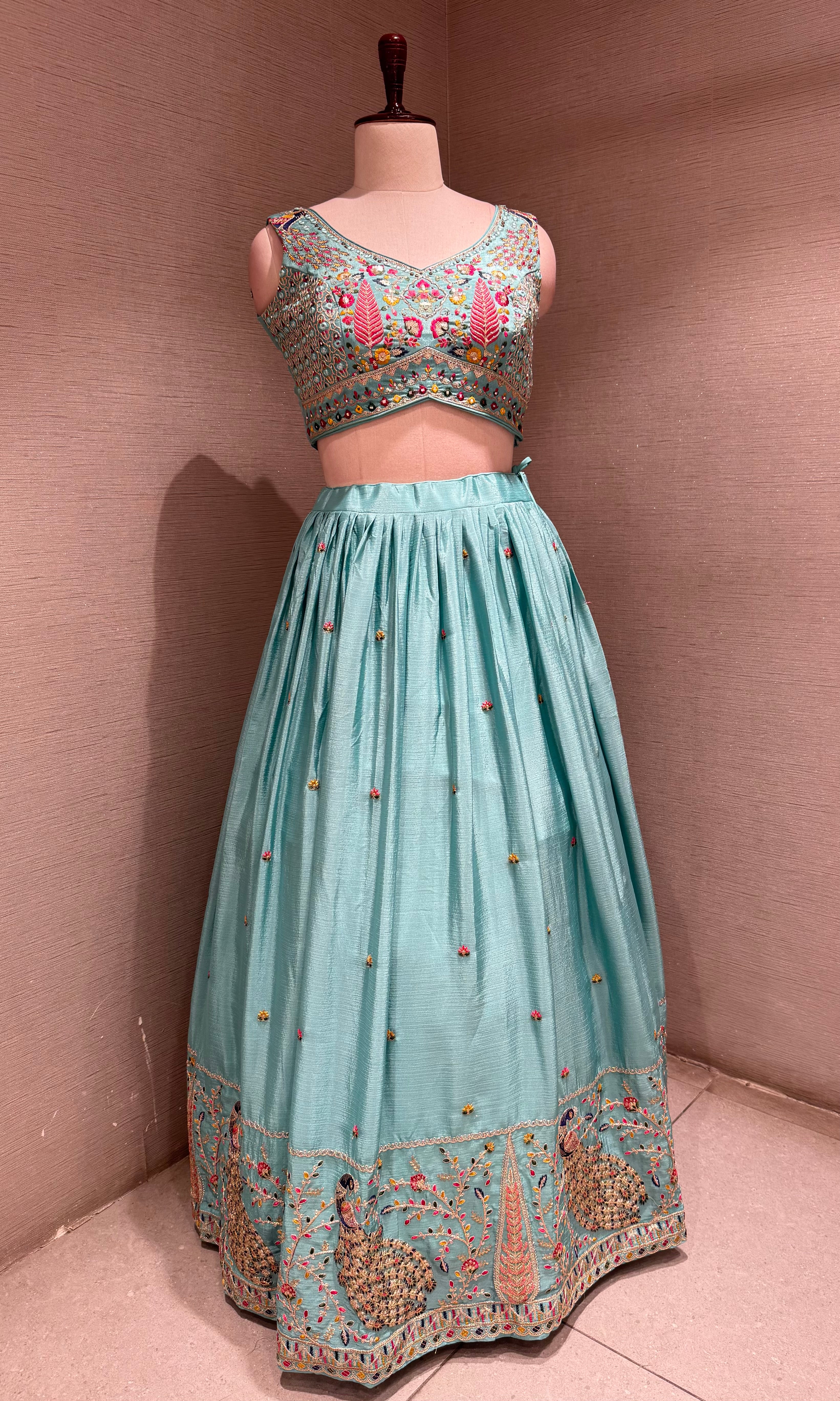 Mint Blue Embroidered Lehenga Set