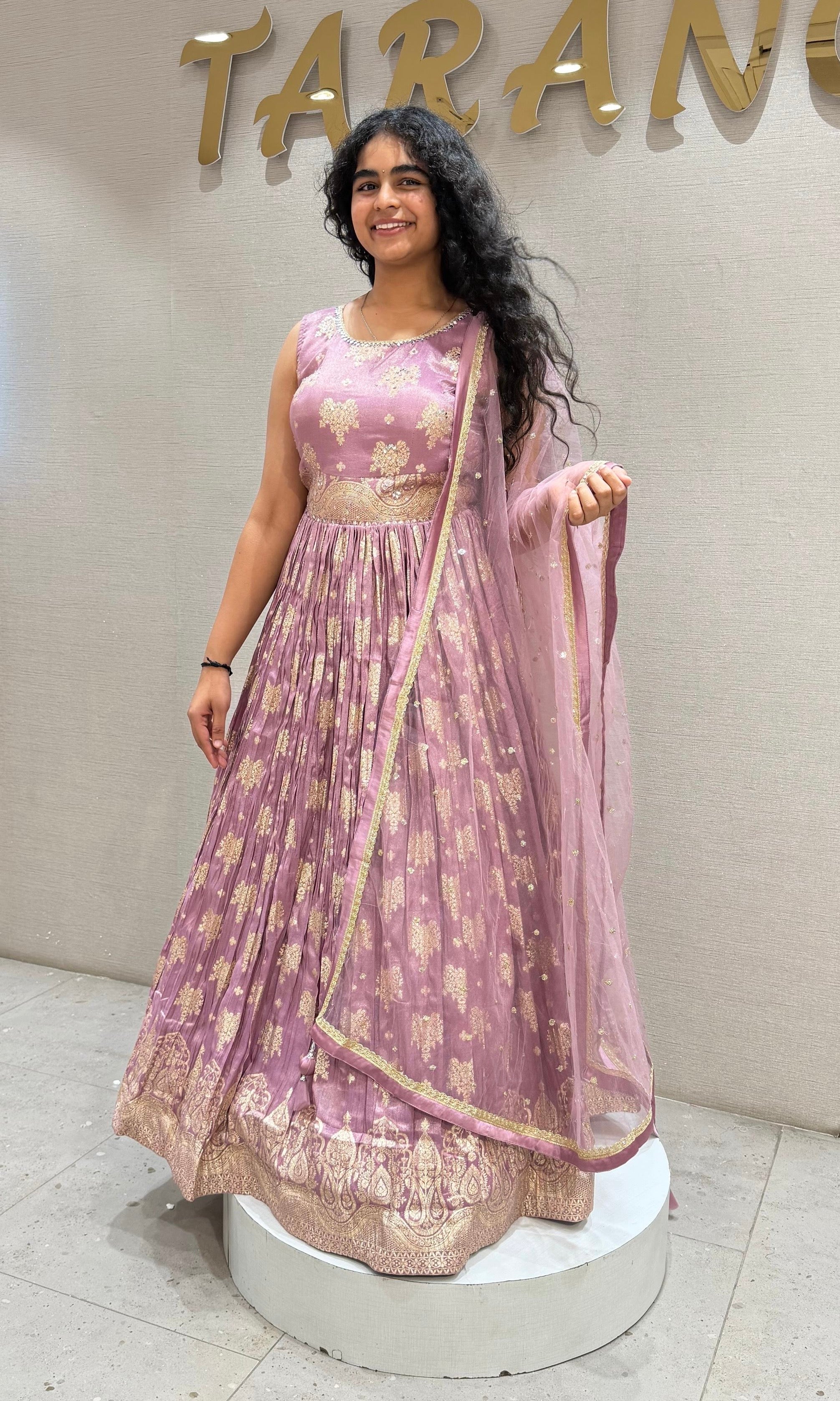 Purple Floral Embroidered Lehenga with Net Dupatta