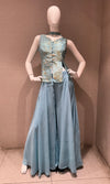Sky Blue Floral Brocade Top & Georgette Palazzo Set