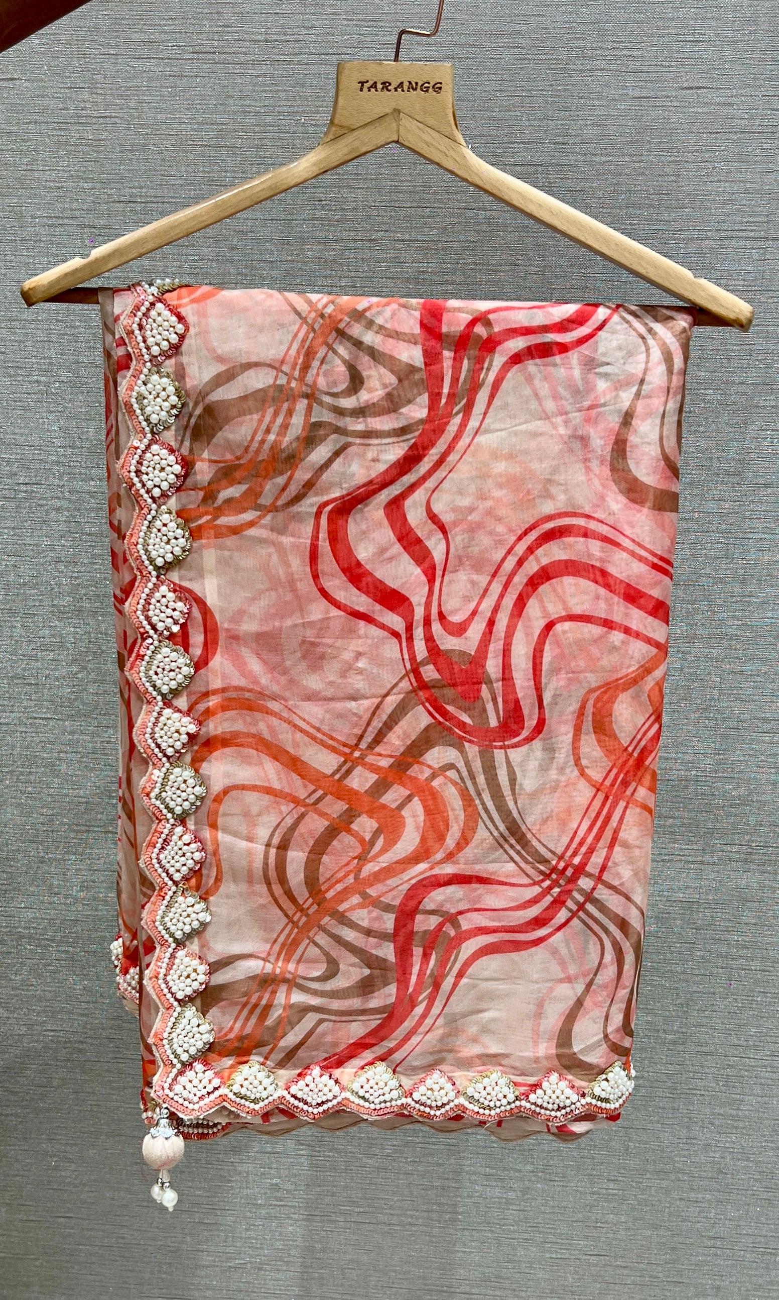 Peach digital print saree with ready blouse