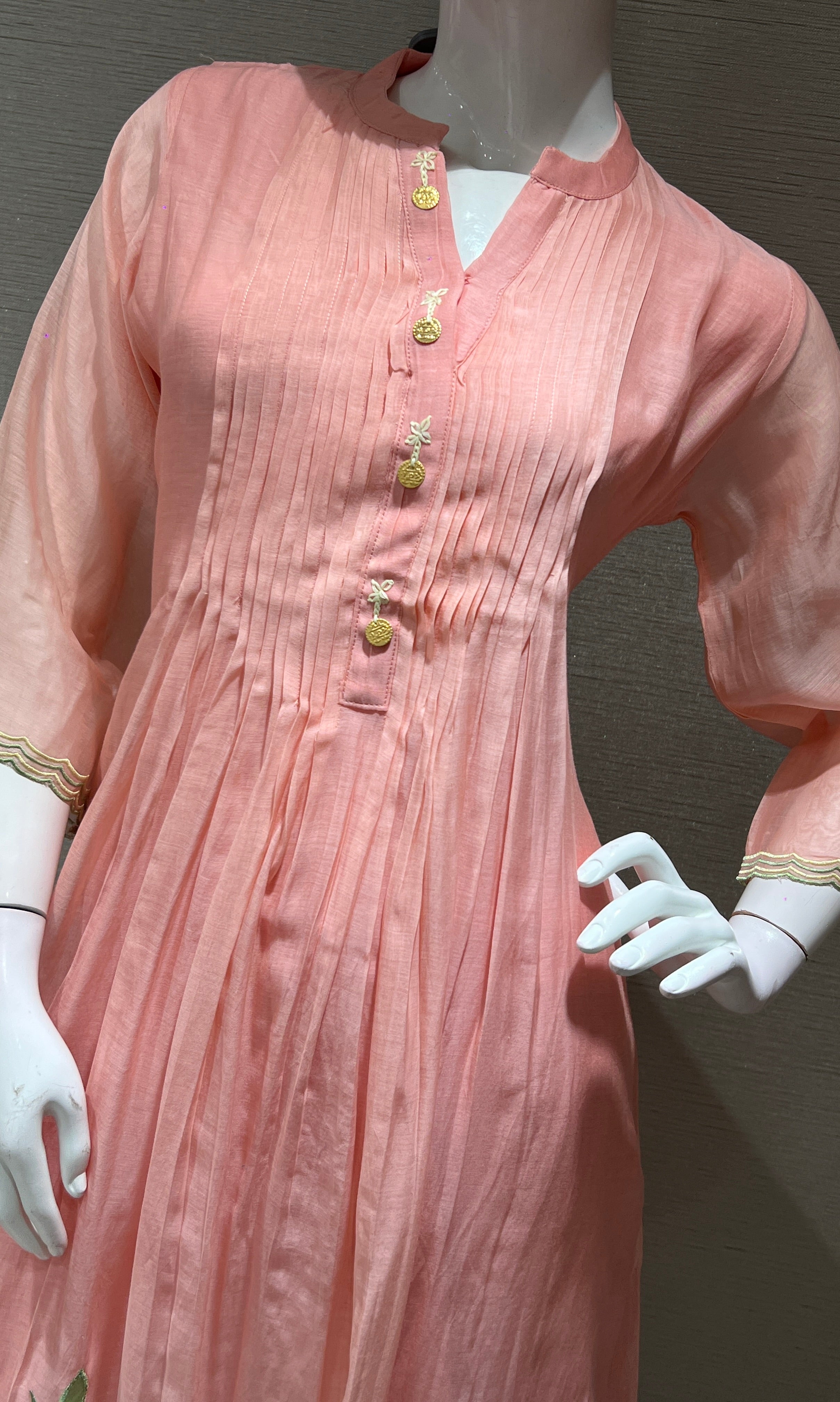 pink FLORAL MUL CHANDERI KURTA SET