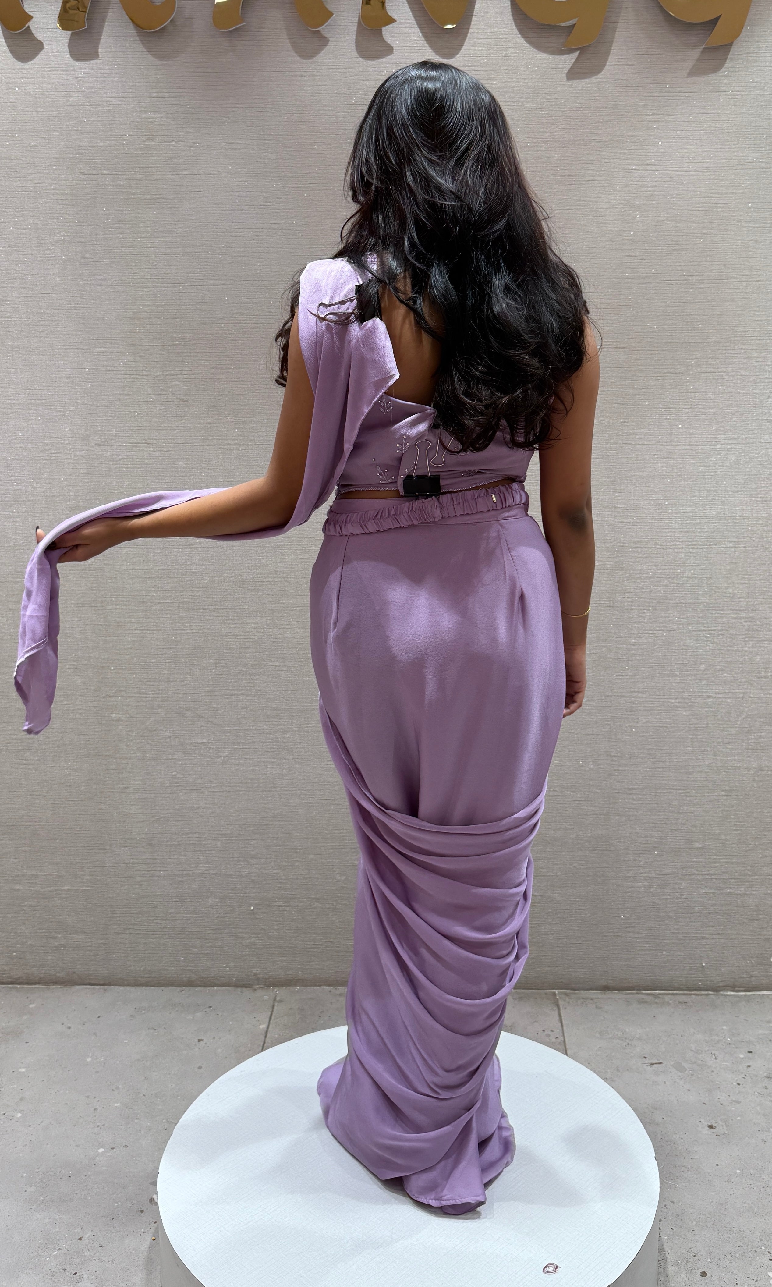 Lilac Draped Saree with Embellished Blouse