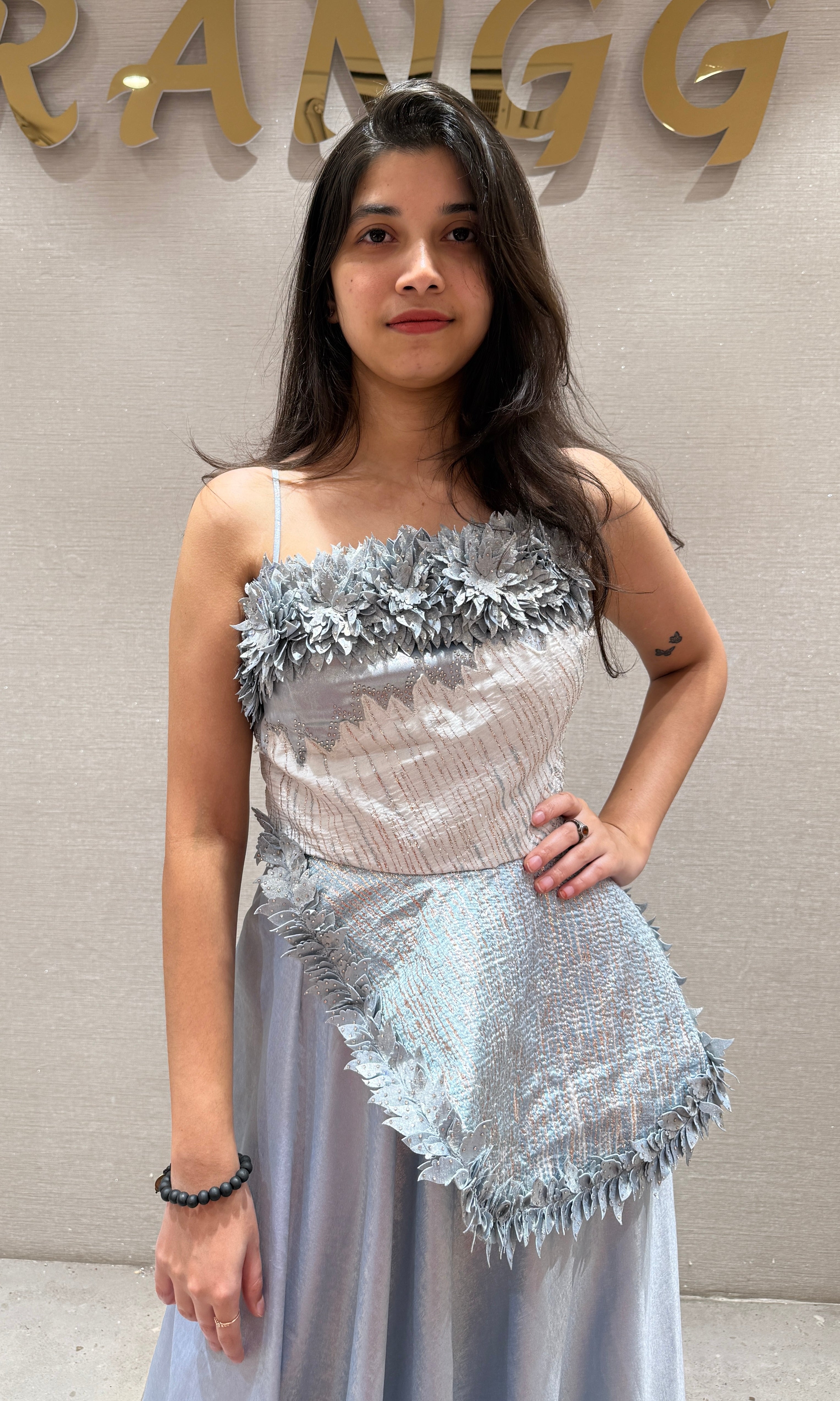 Blue Applique Designer Gown