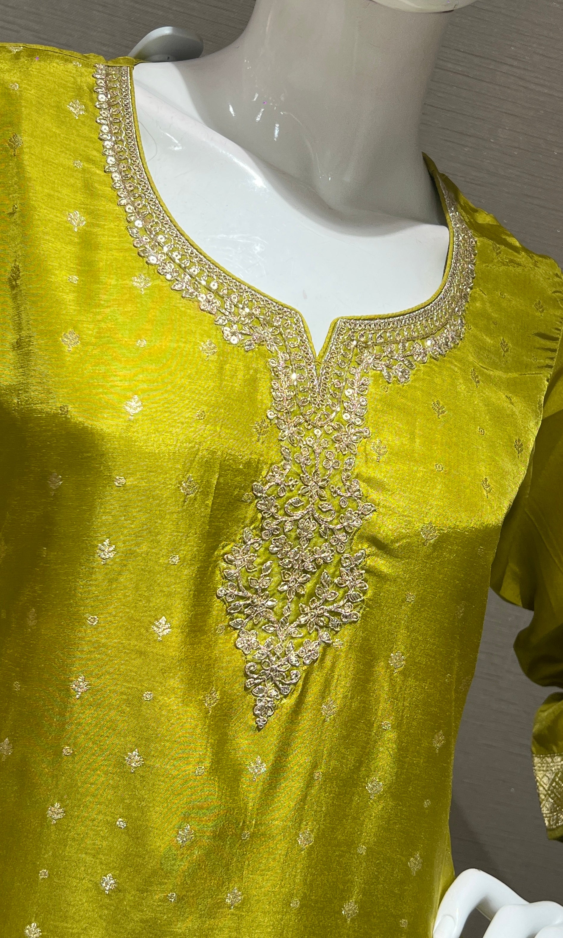 Lime Yellow Kurta Set with Contrast Dupatta