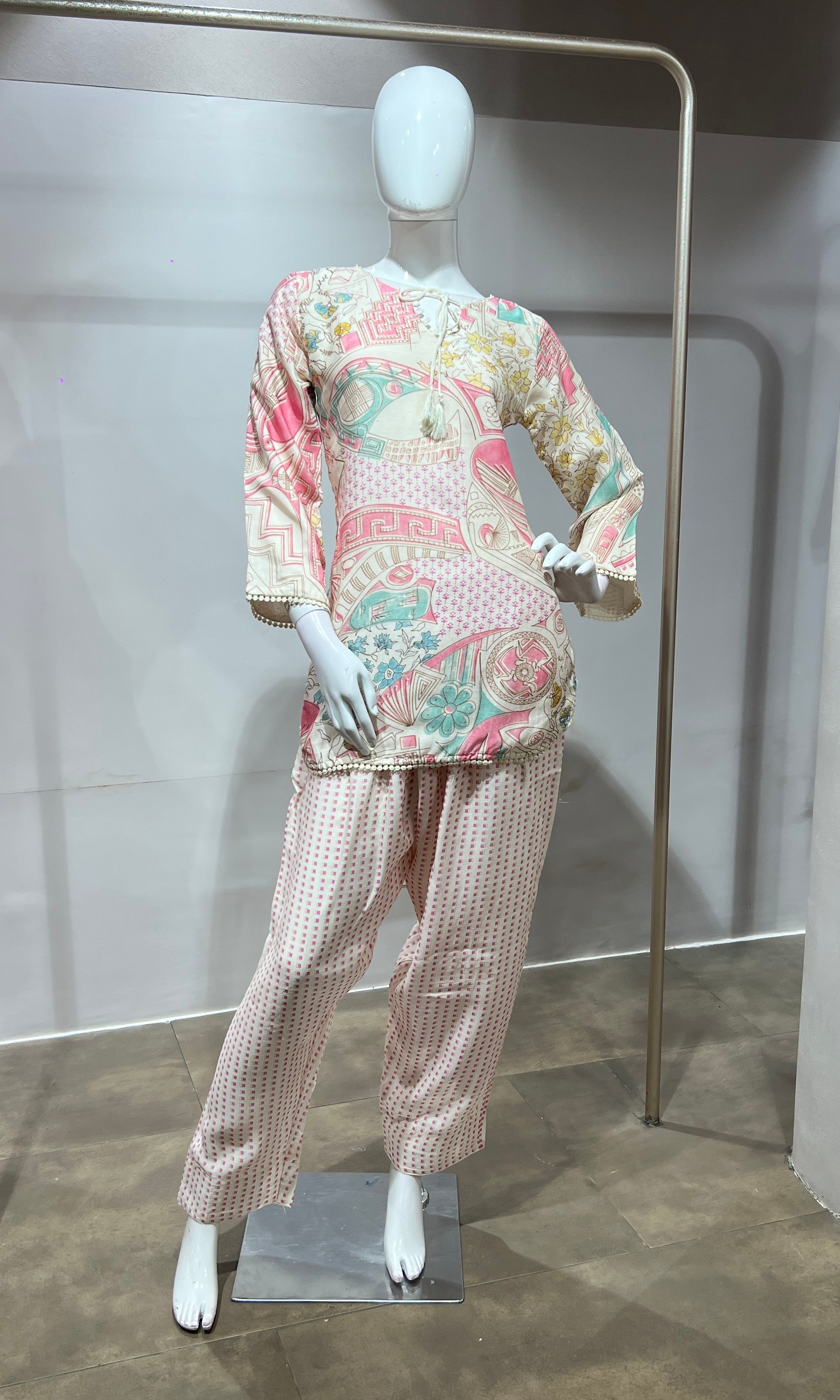 PINK Pastel Floral Printed Farsi salwar