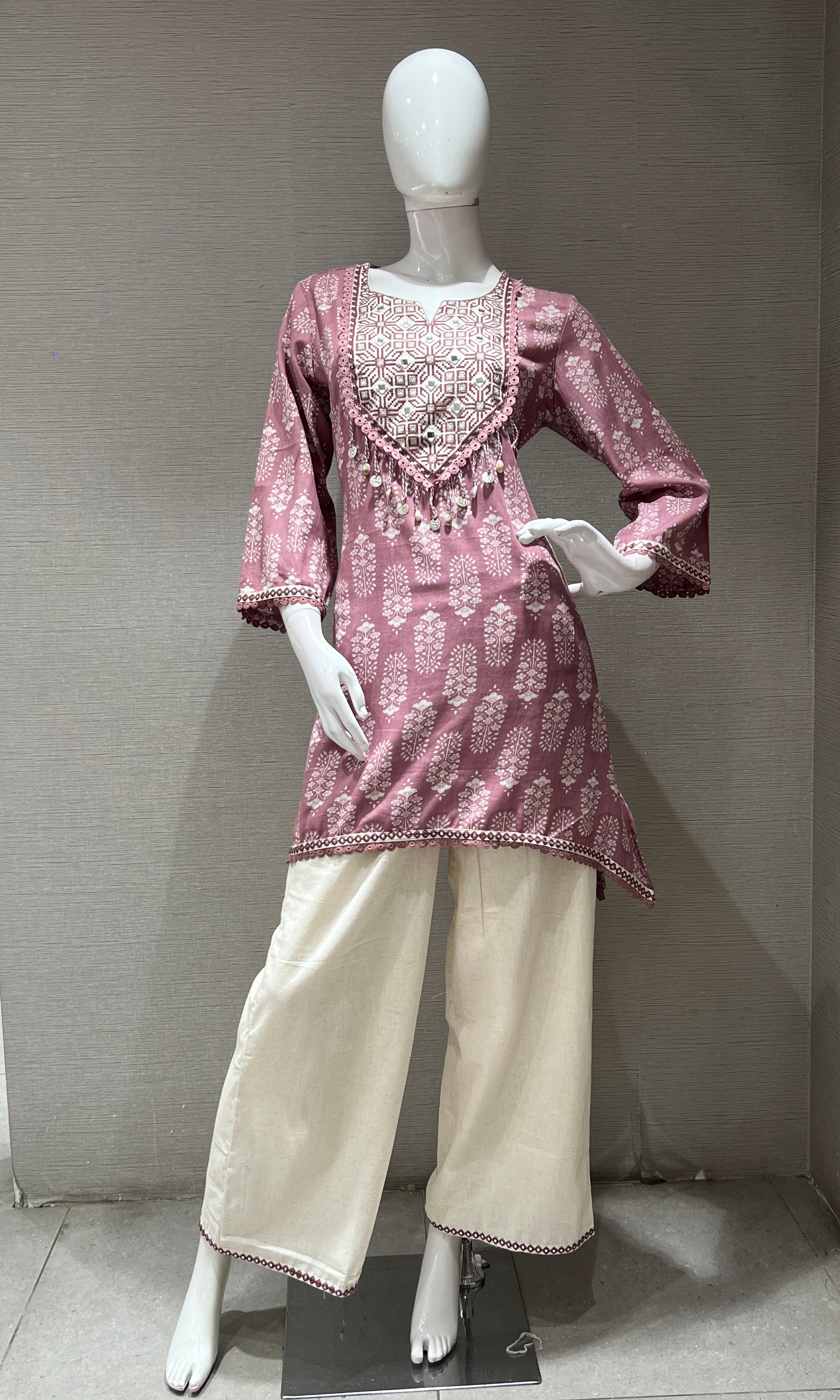 PINK EMBROIDERED KURTI TOP WITH BOTTOM