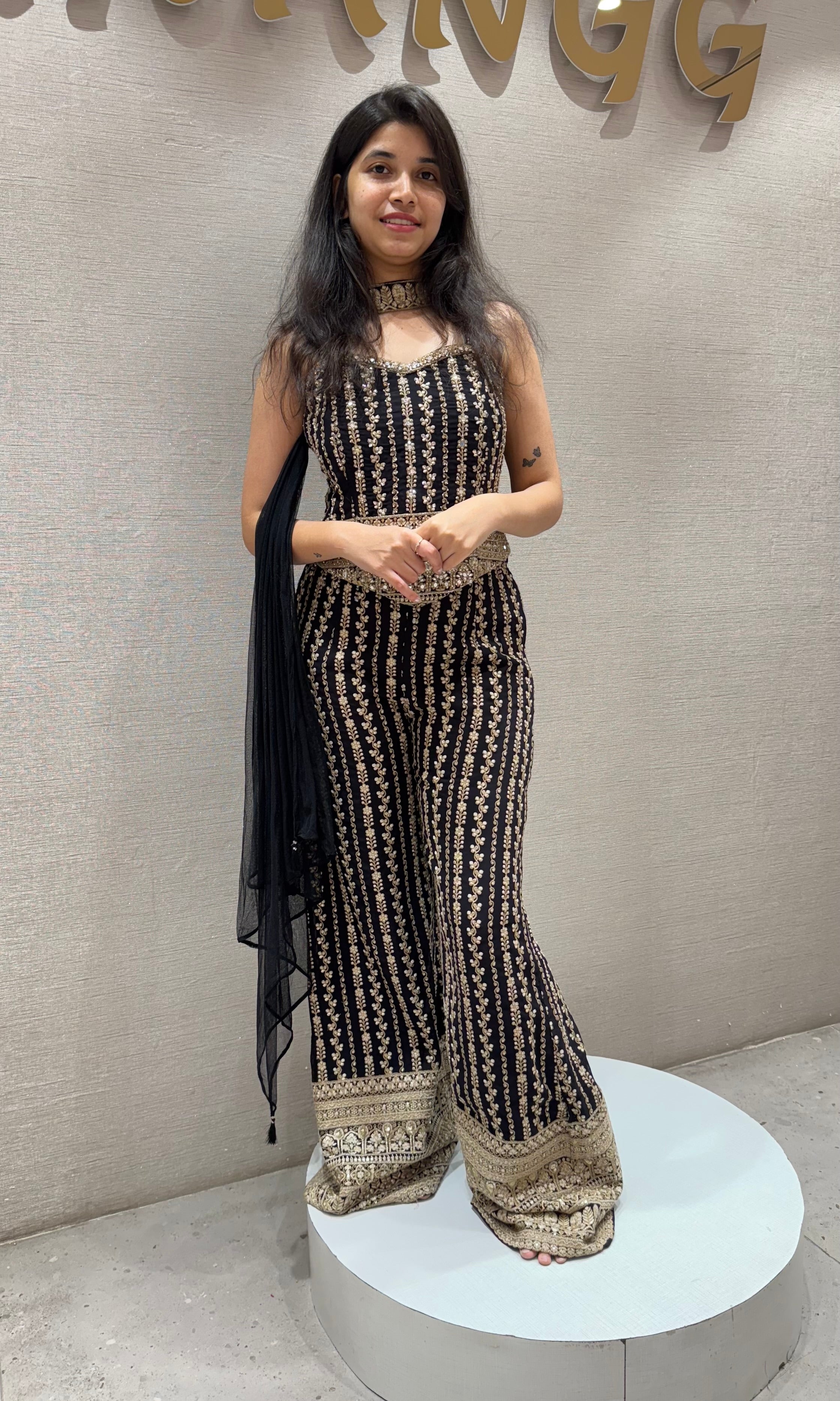 Black PEPLUM GOLD PALAZZO SET