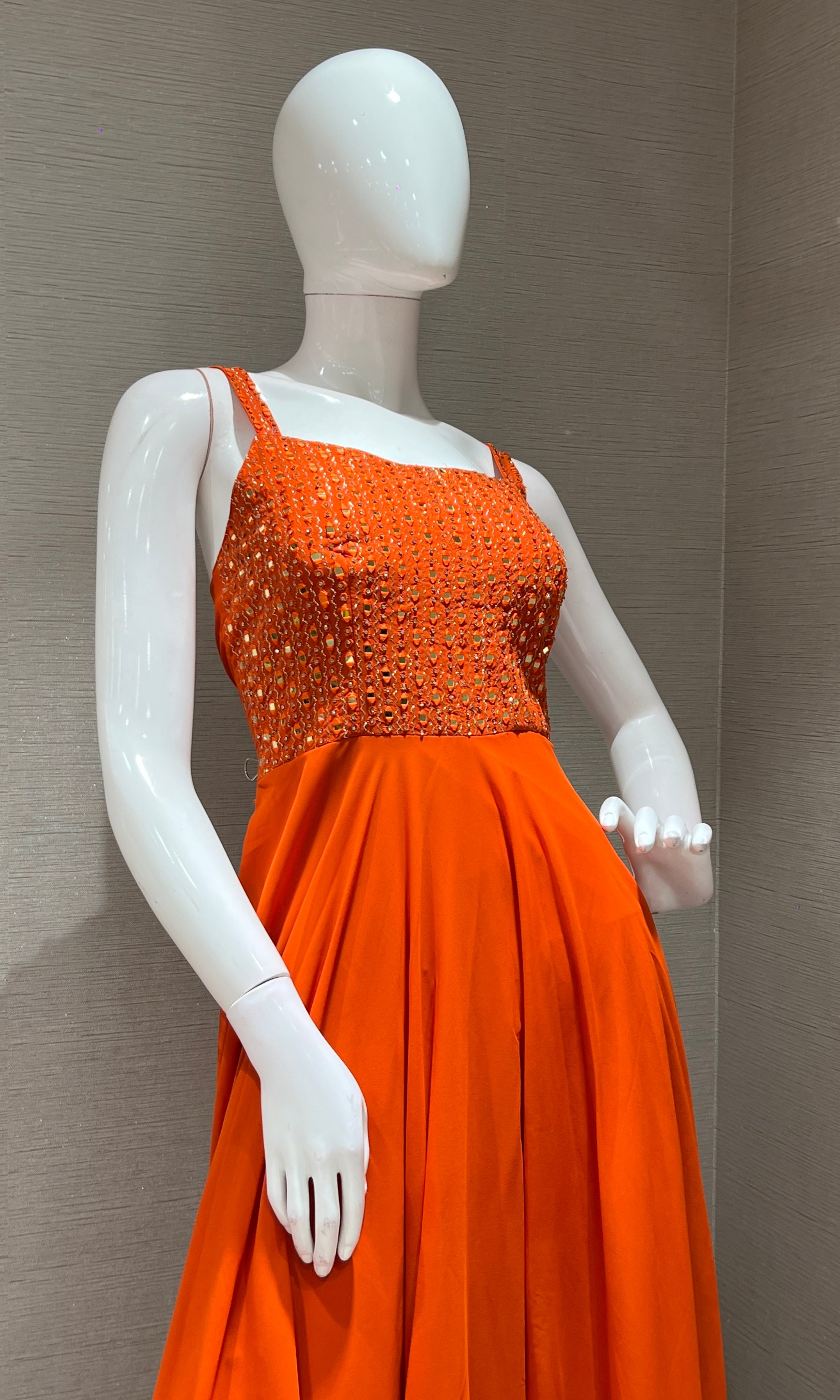 Orange EMBELLISHED ANARKALI LONG DRESS
