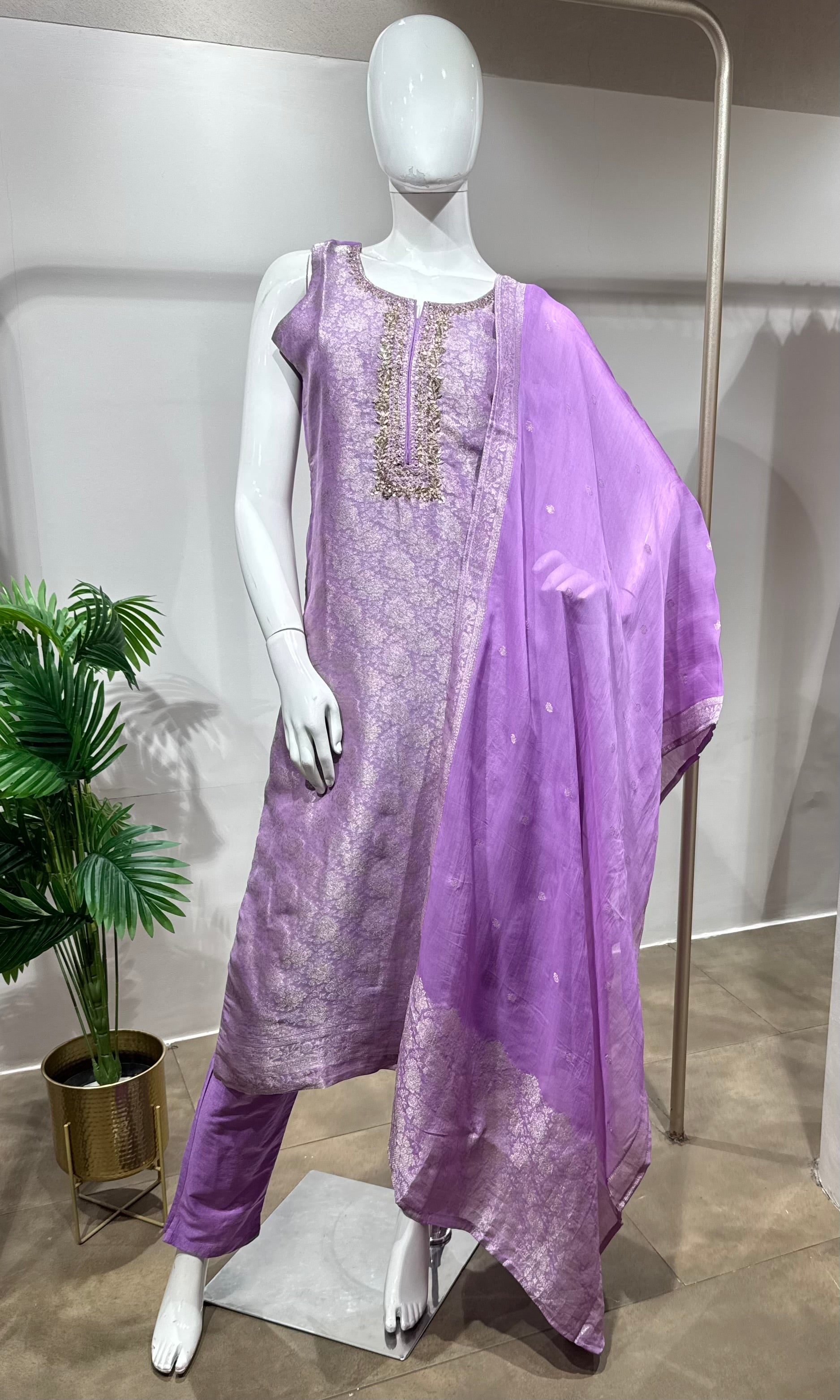 Lavender brocade kurta set