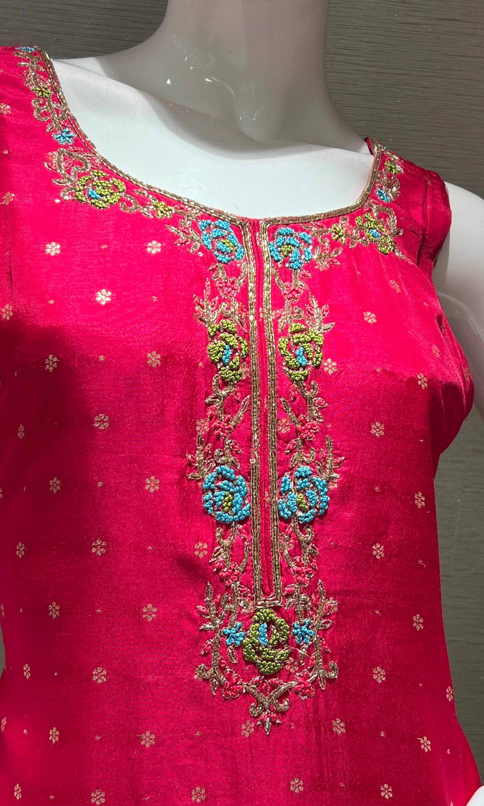 pink embroidered kurta set with Banarasi dupatta