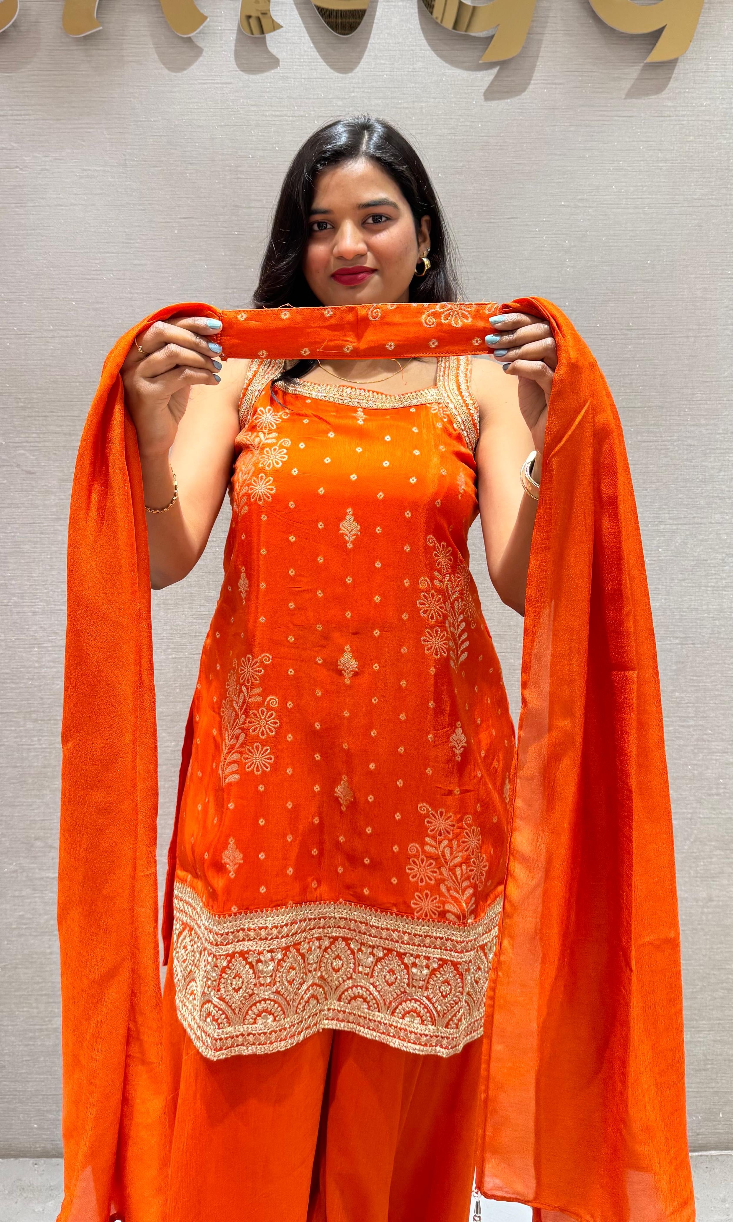 Orange GOLD EMBROIDERED SHARARA SET
