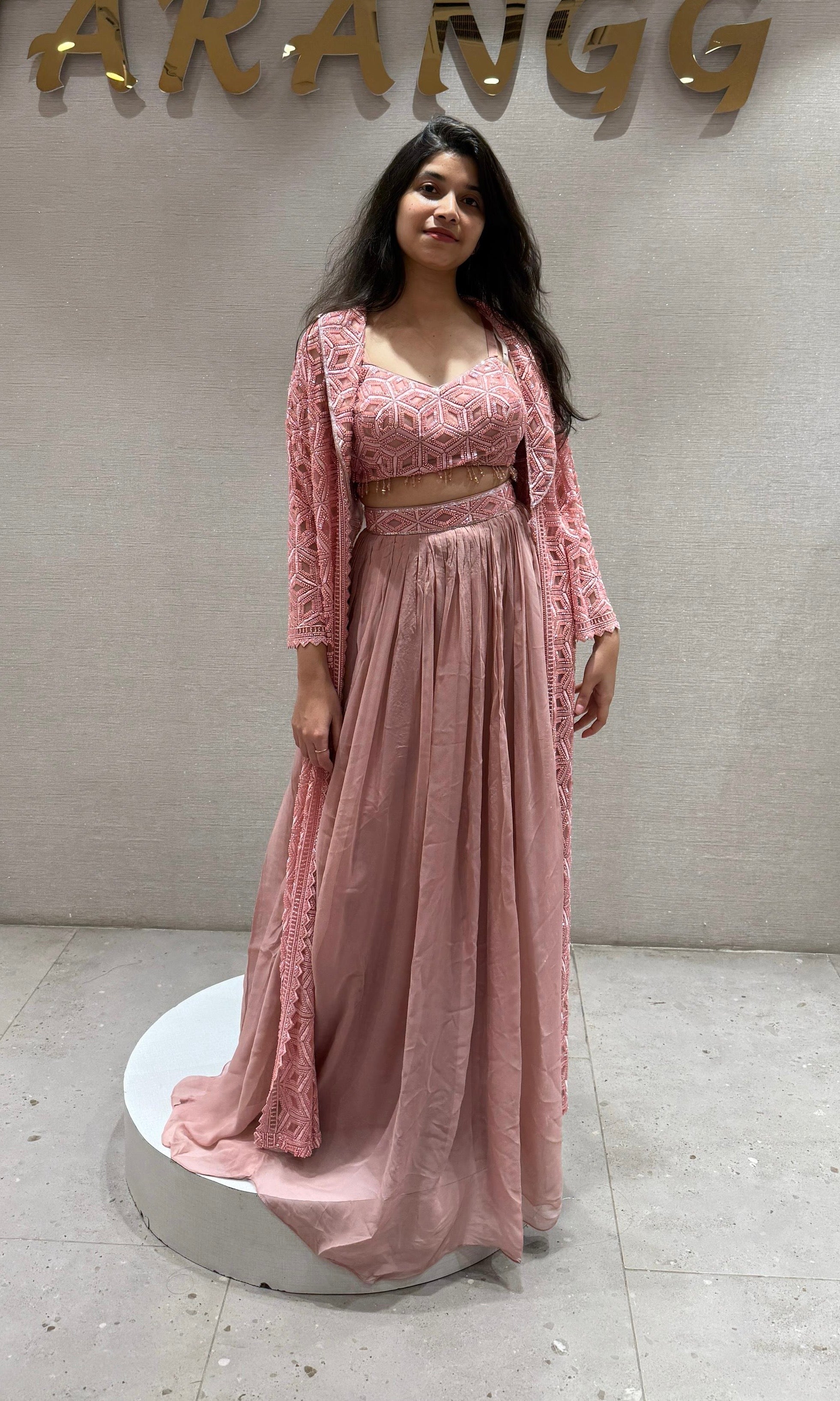 Blush Pink Garden lehenga with Long Jacket