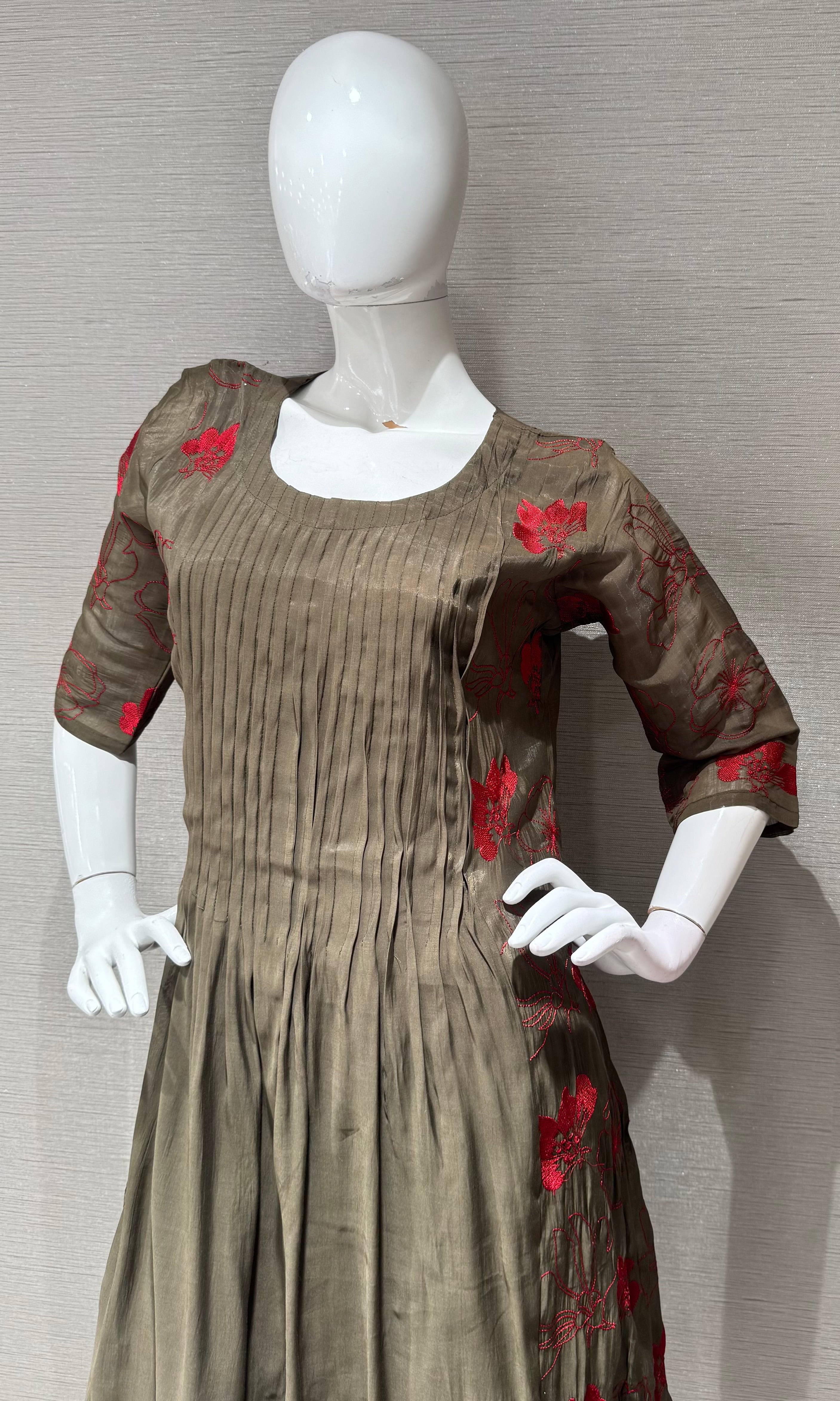 Olive green Embroidered Mul Cotton Kurta Set