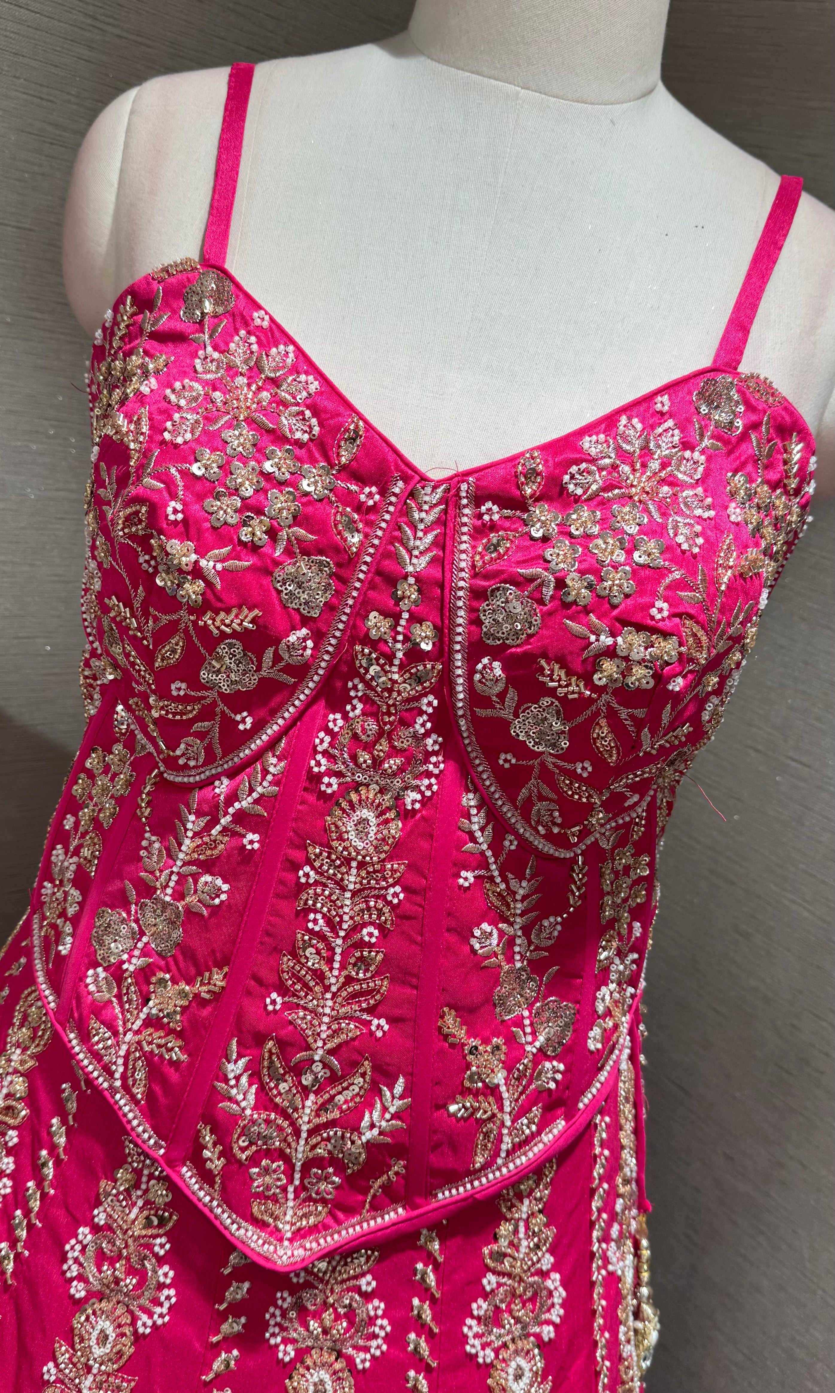 PINK EMBROIDERED PEPLUM CROP TOP LEHENGA SET