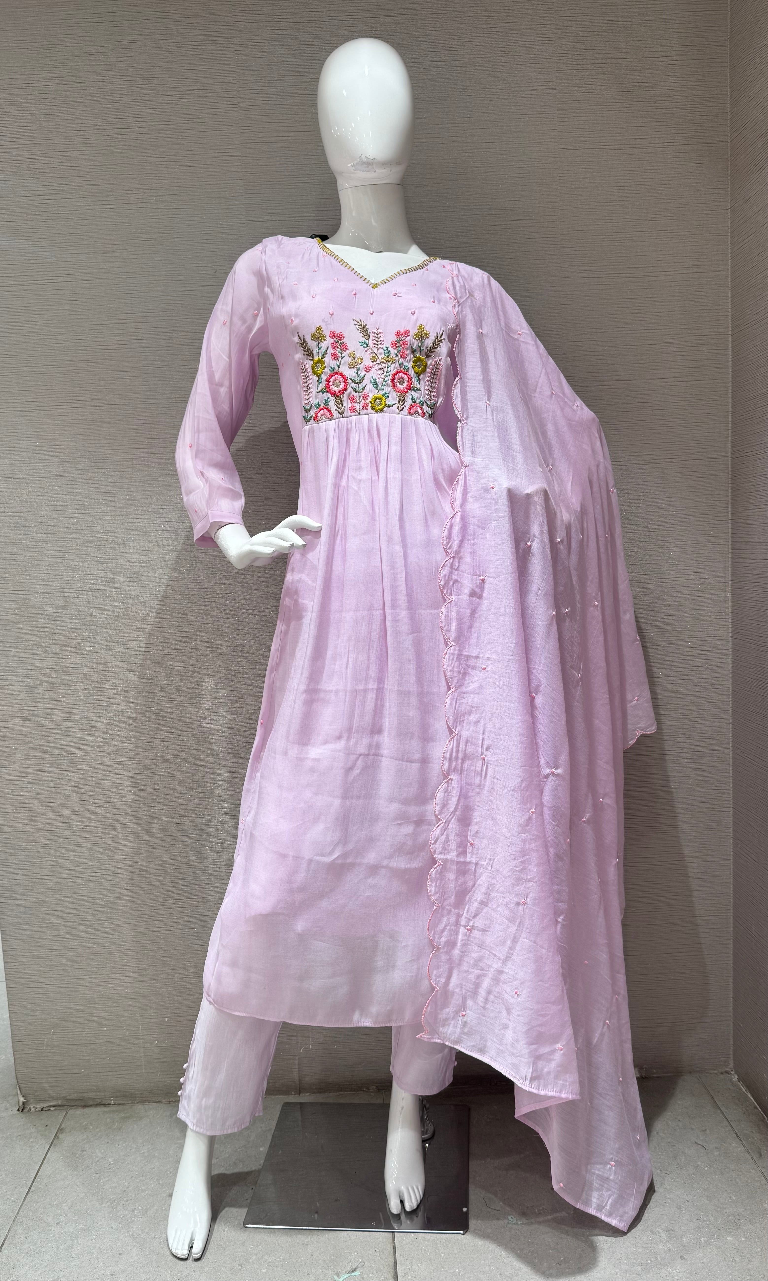 Lavander floral embroidery kurta set