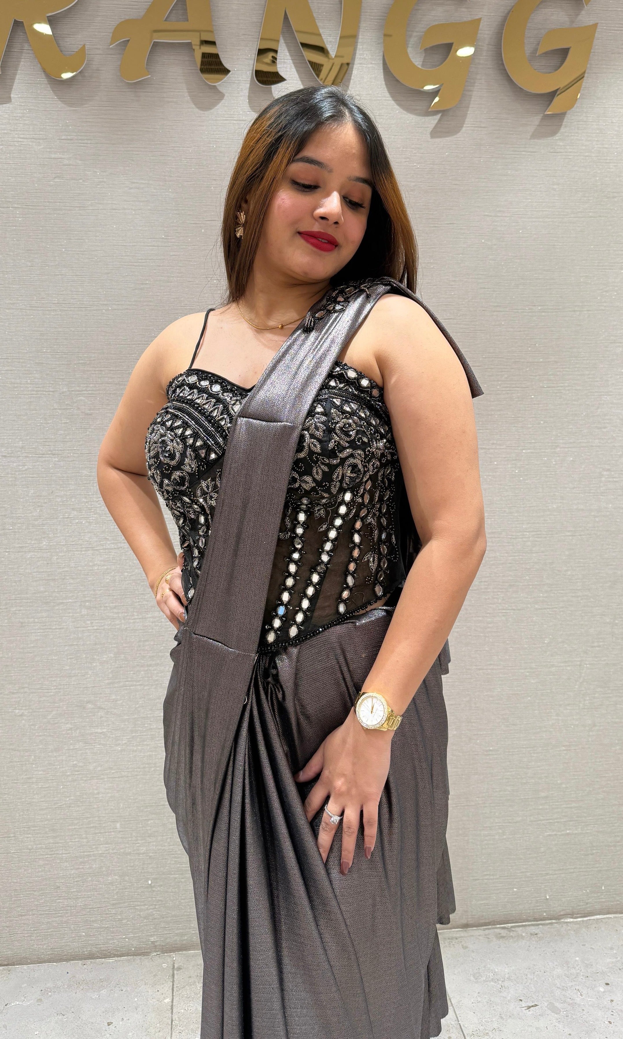 Grey one minute saree