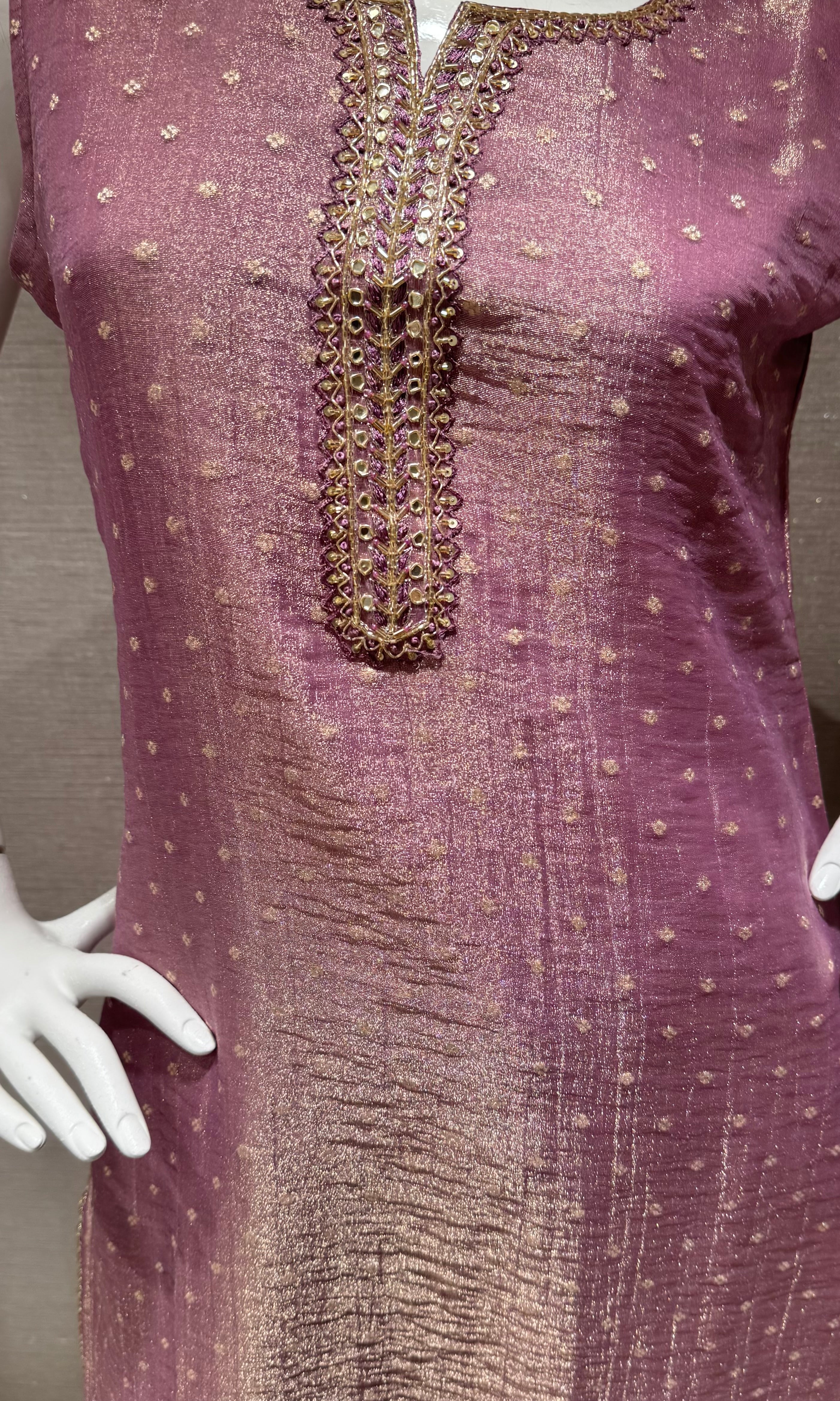 Lilac Shimmer golden ethnic kurta set