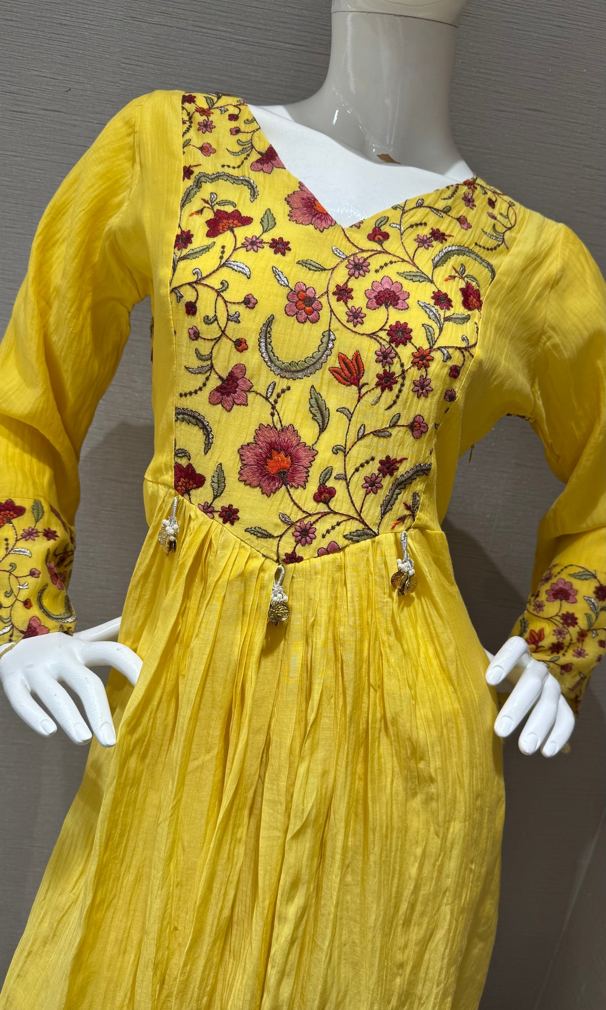 Yellow Floral Embroidery Cotton Kurta Set with dupatta