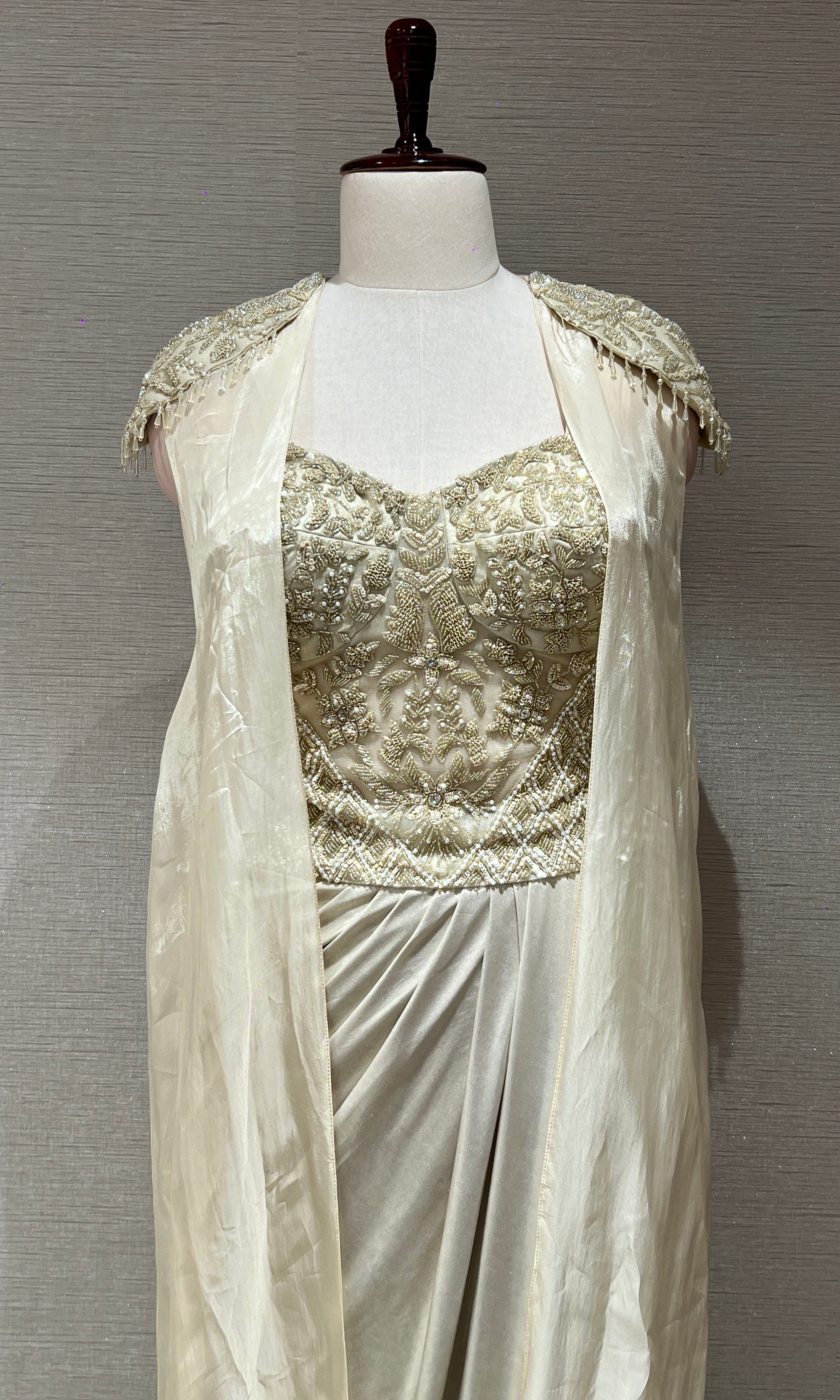 Ivory cape skirt With Sequin and Pearl Blouse