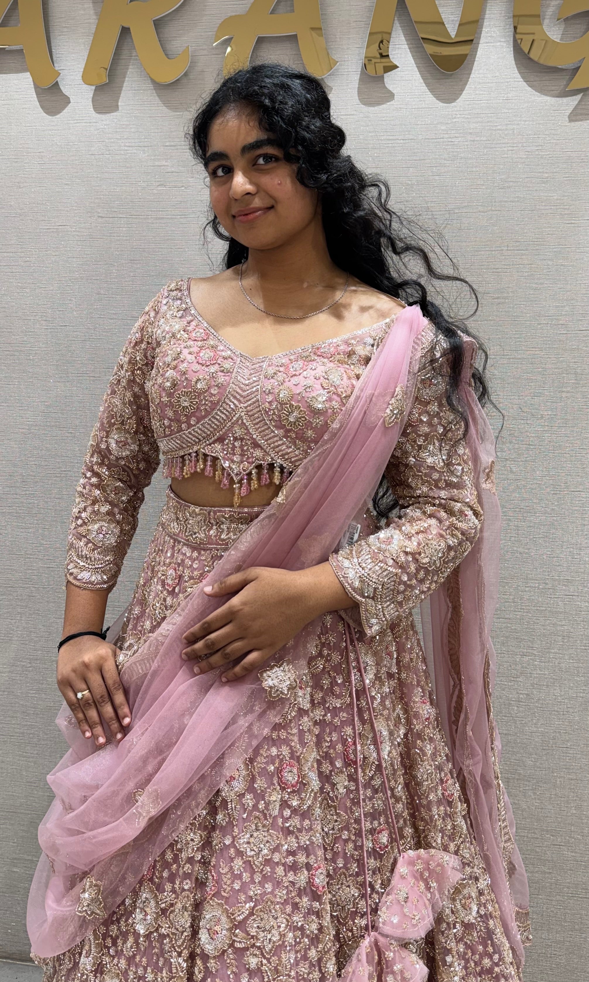 Onion pink Embroidered Net Lehenga Set