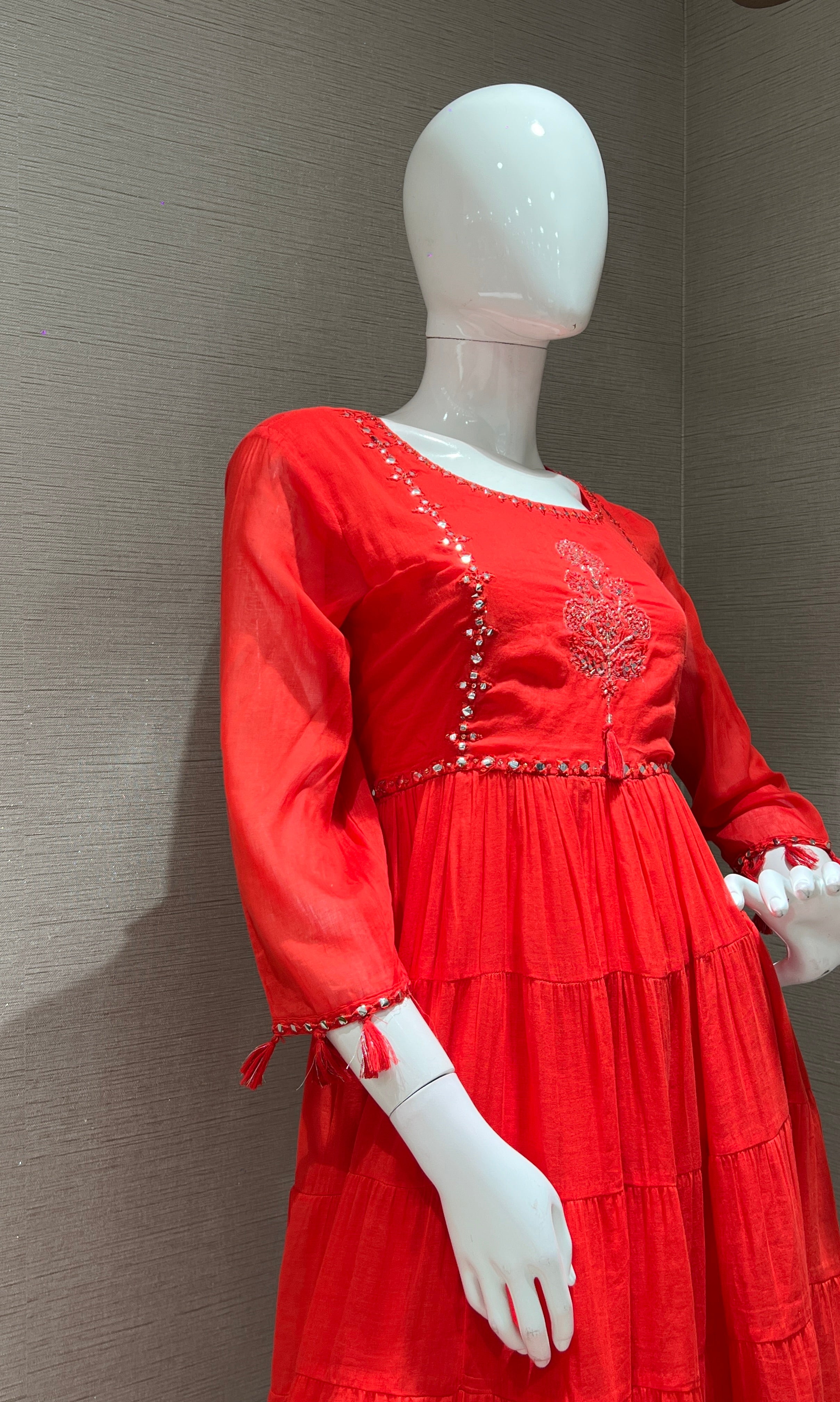 Red FLORAL MUL CHANDERI ANARKALI SET