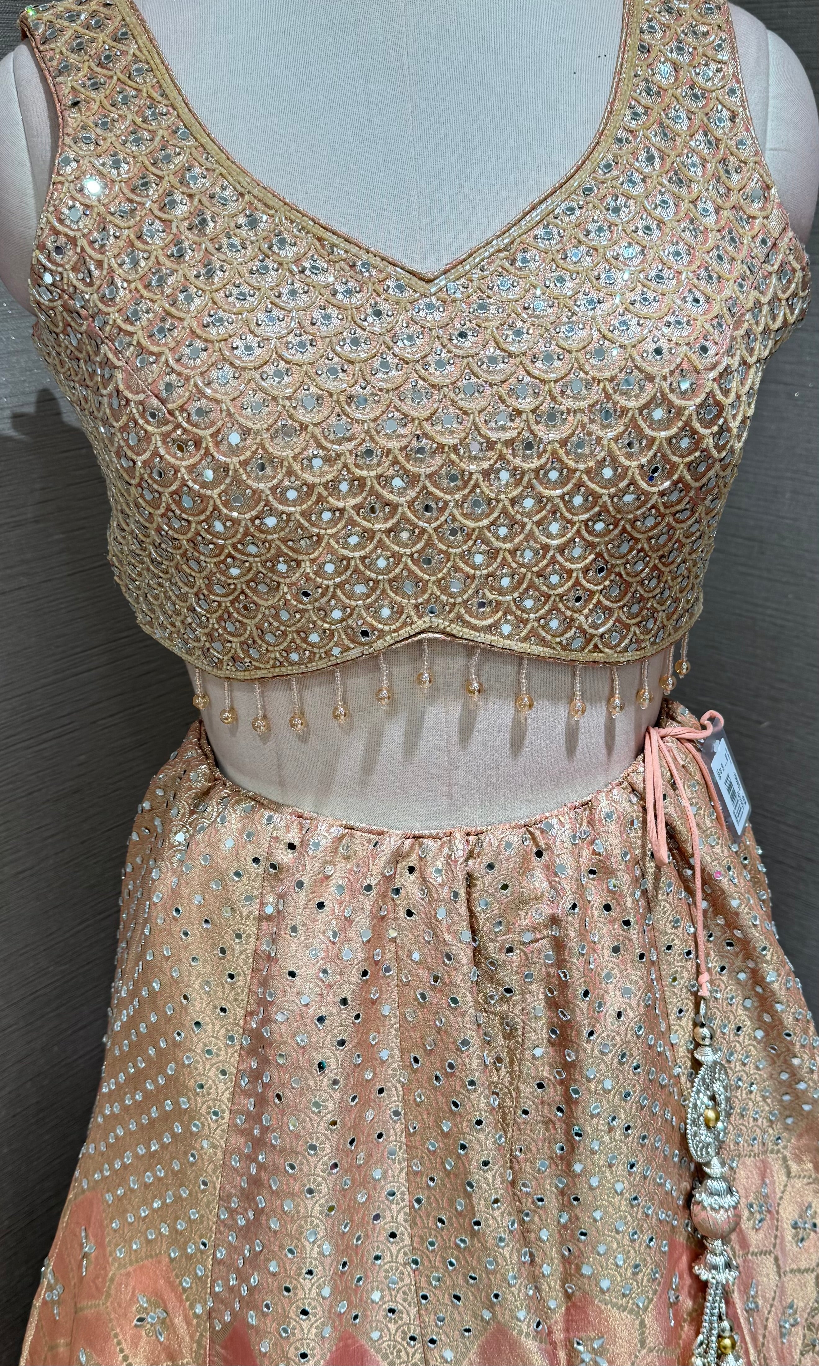 Peach and Gold Embroidered Lehenga Choli Set with Dupatta