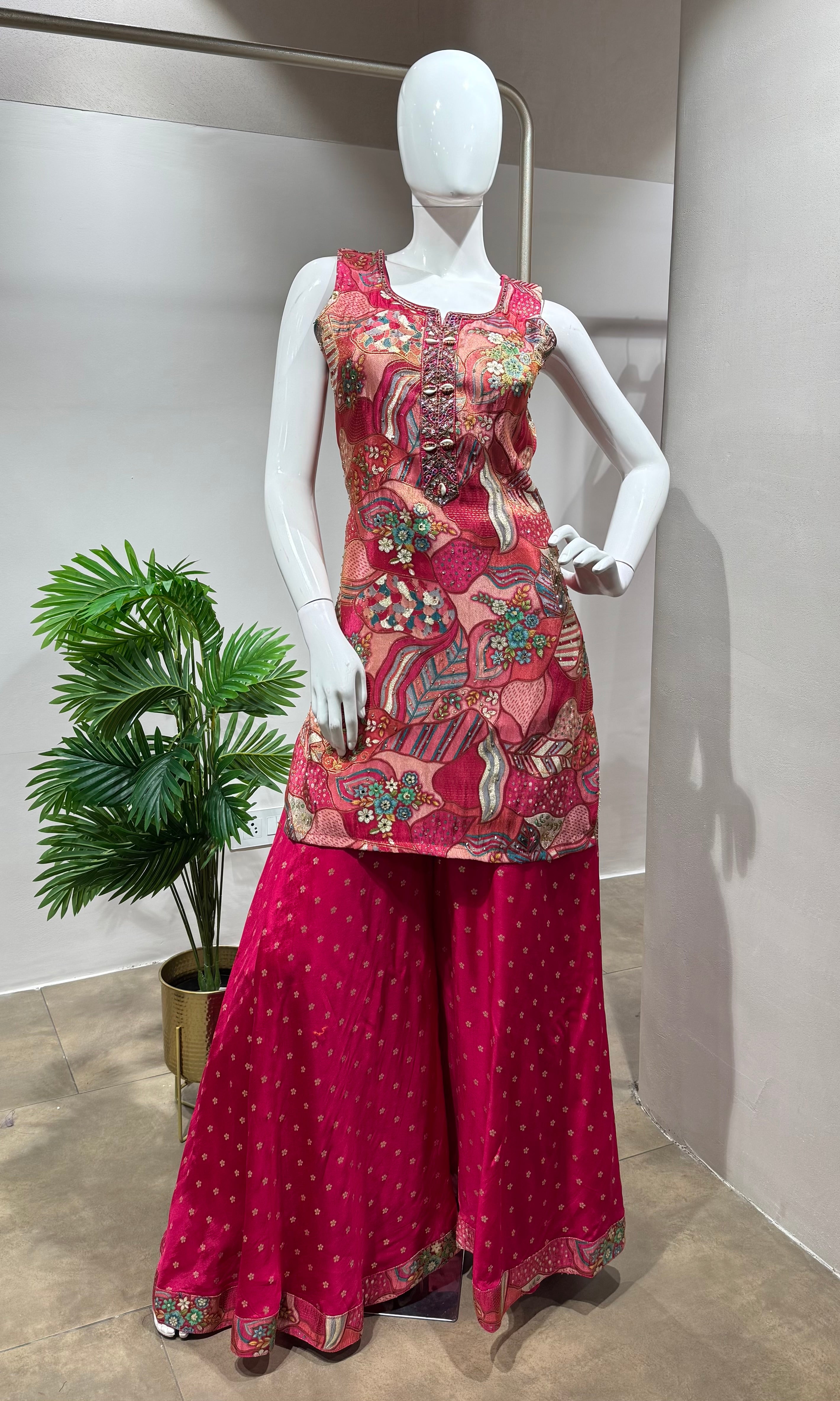 pink with floral sharara set