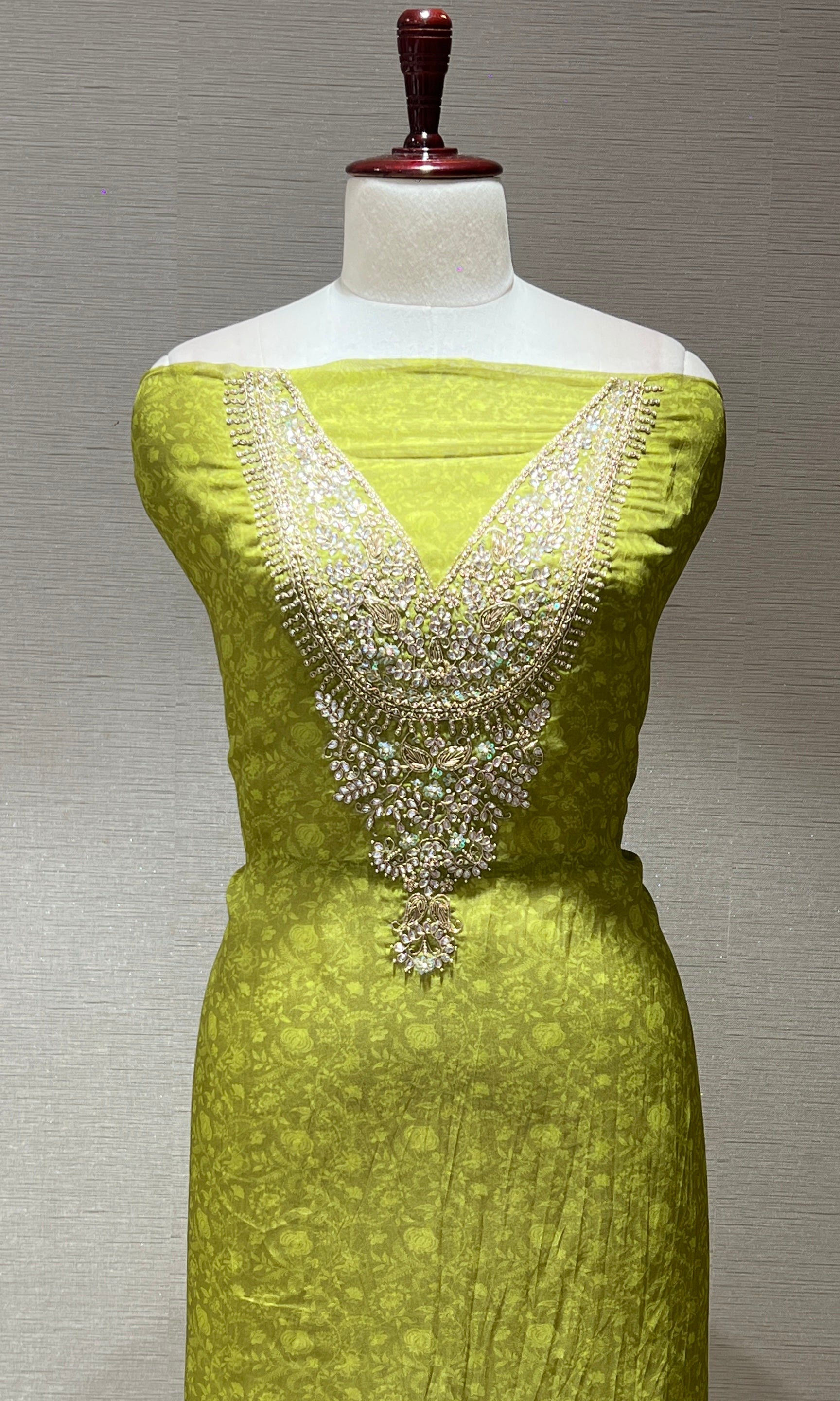 Olive Bloom Embroidered Dress Material