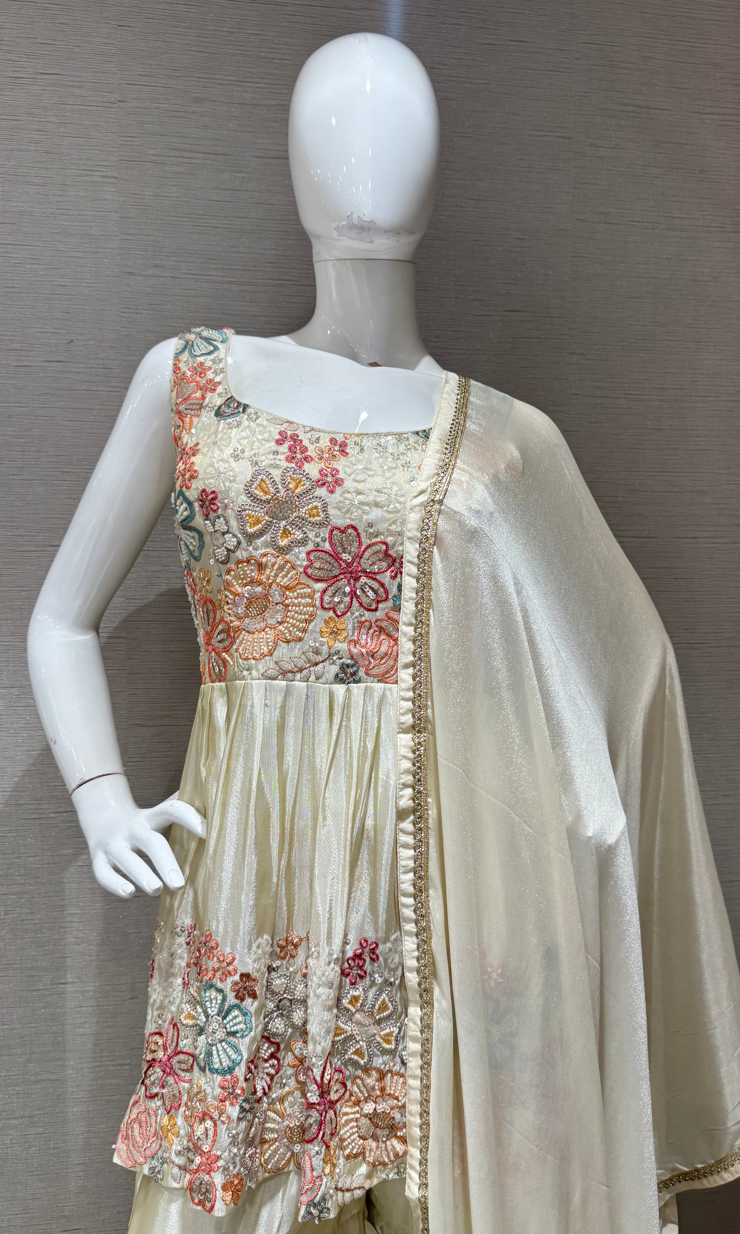 Cream floral peplum palazzo set