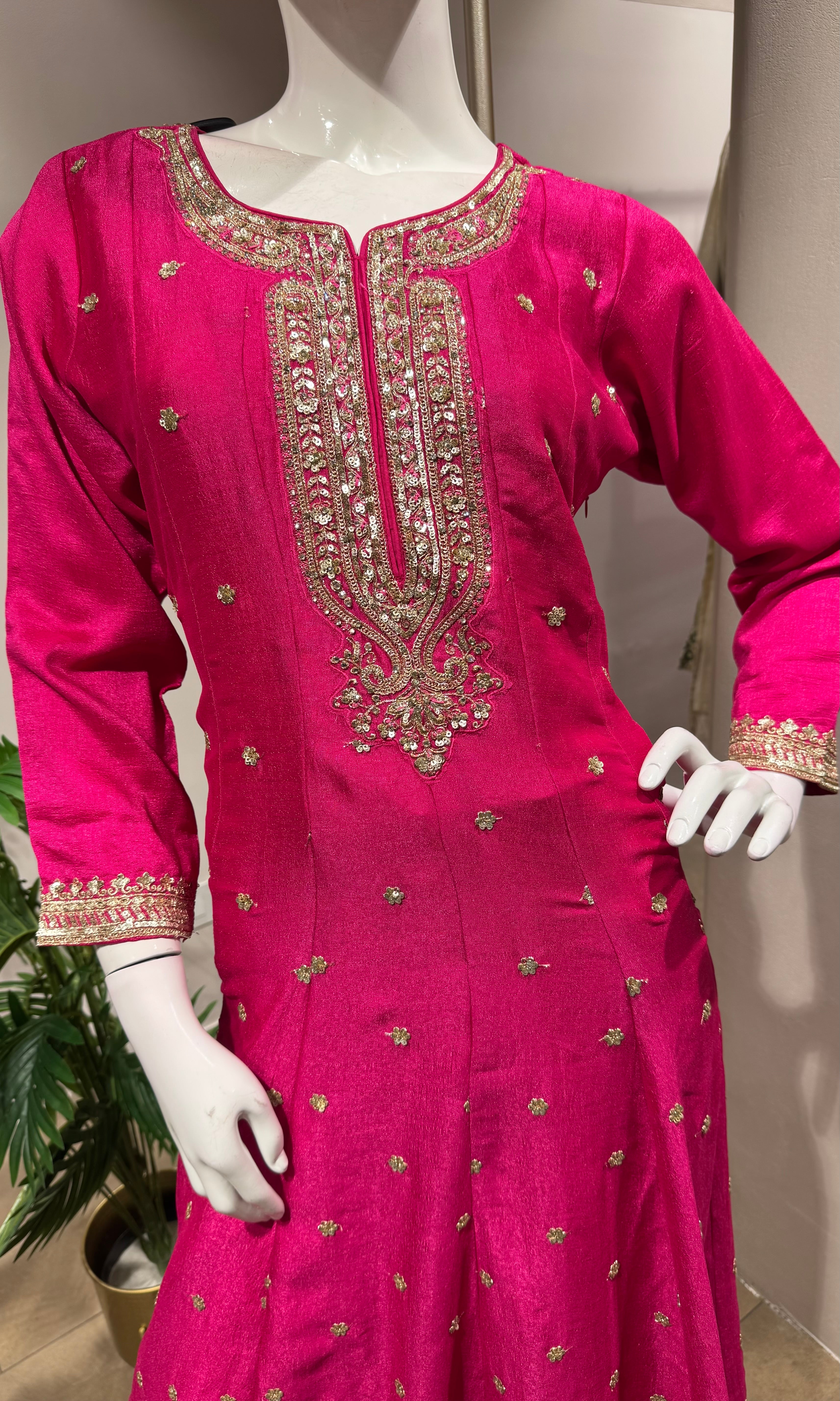 Pink Silk Embroidered Anarkali Set