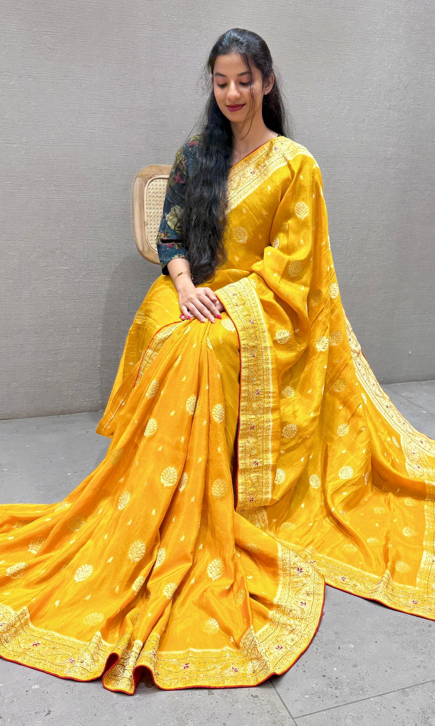 Yellow Banarasi saree
