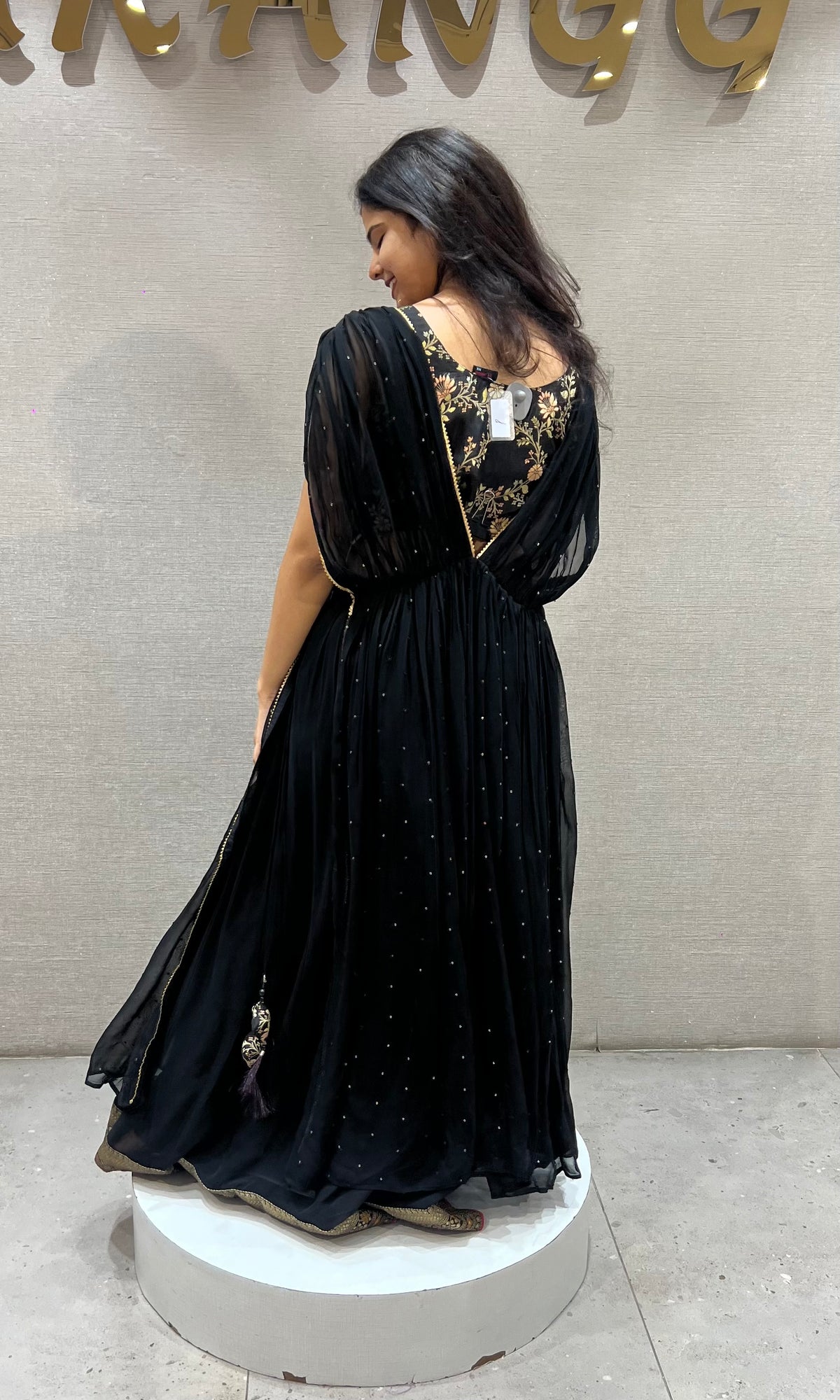 black crop top Palazzo with coat and Belt Accent