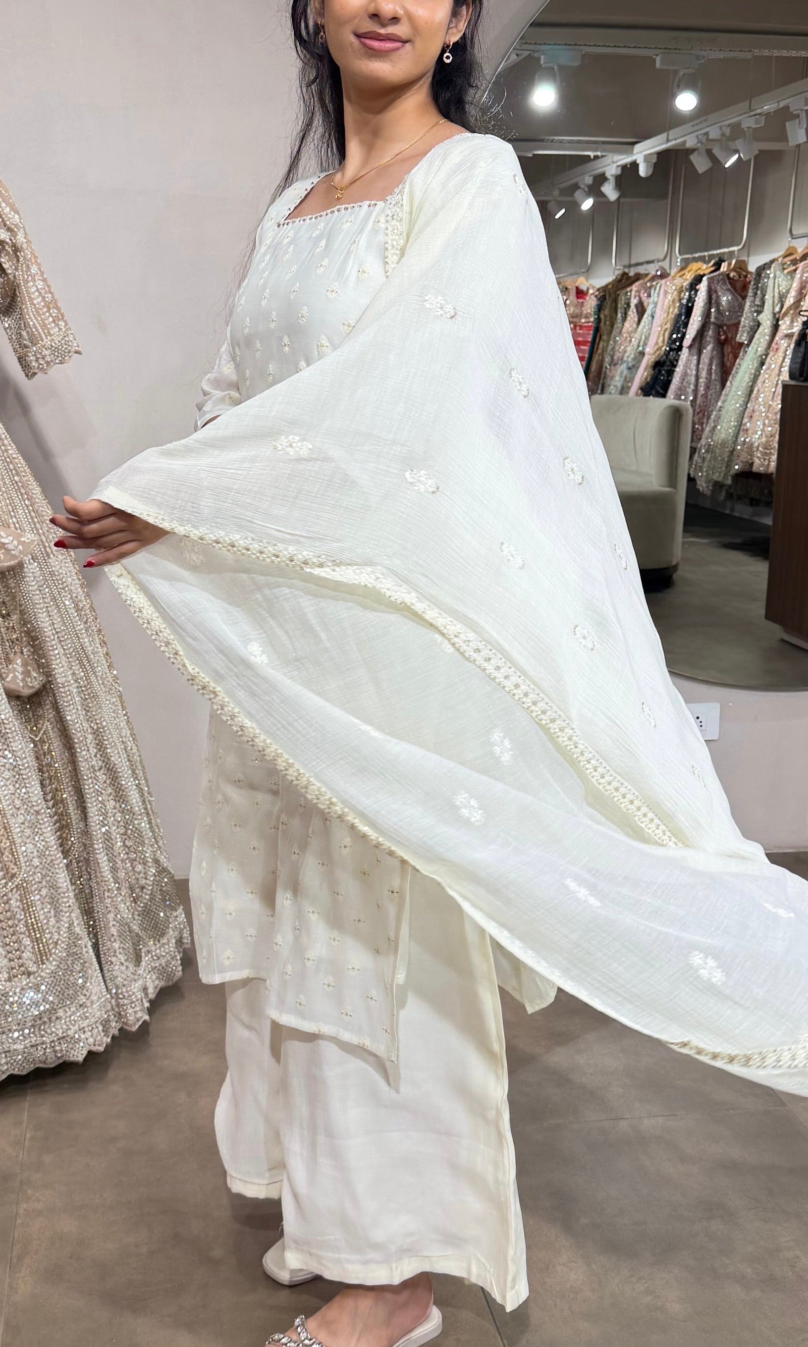 White Elegance Kurta set with Palazzo pants