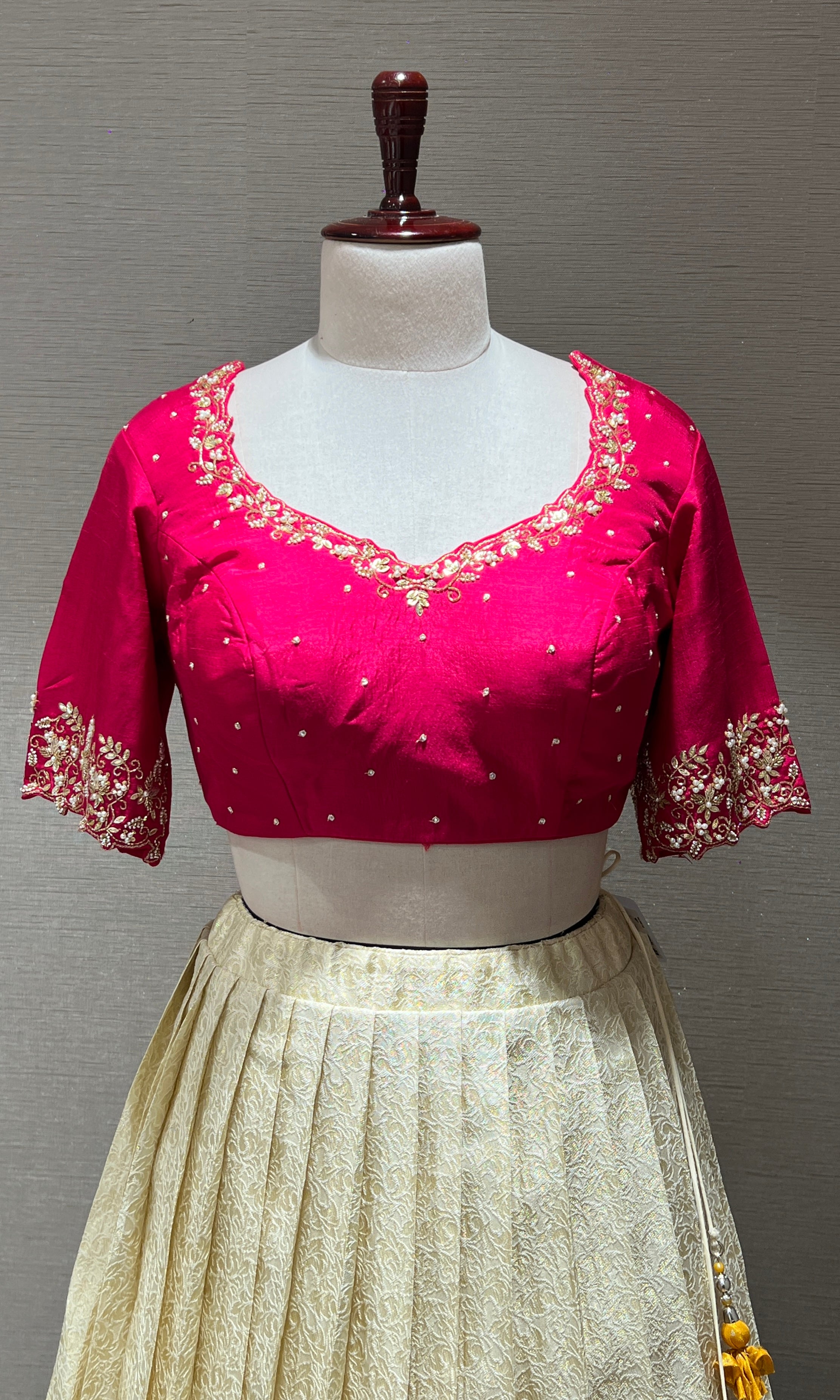Cream and Pink Lehenga