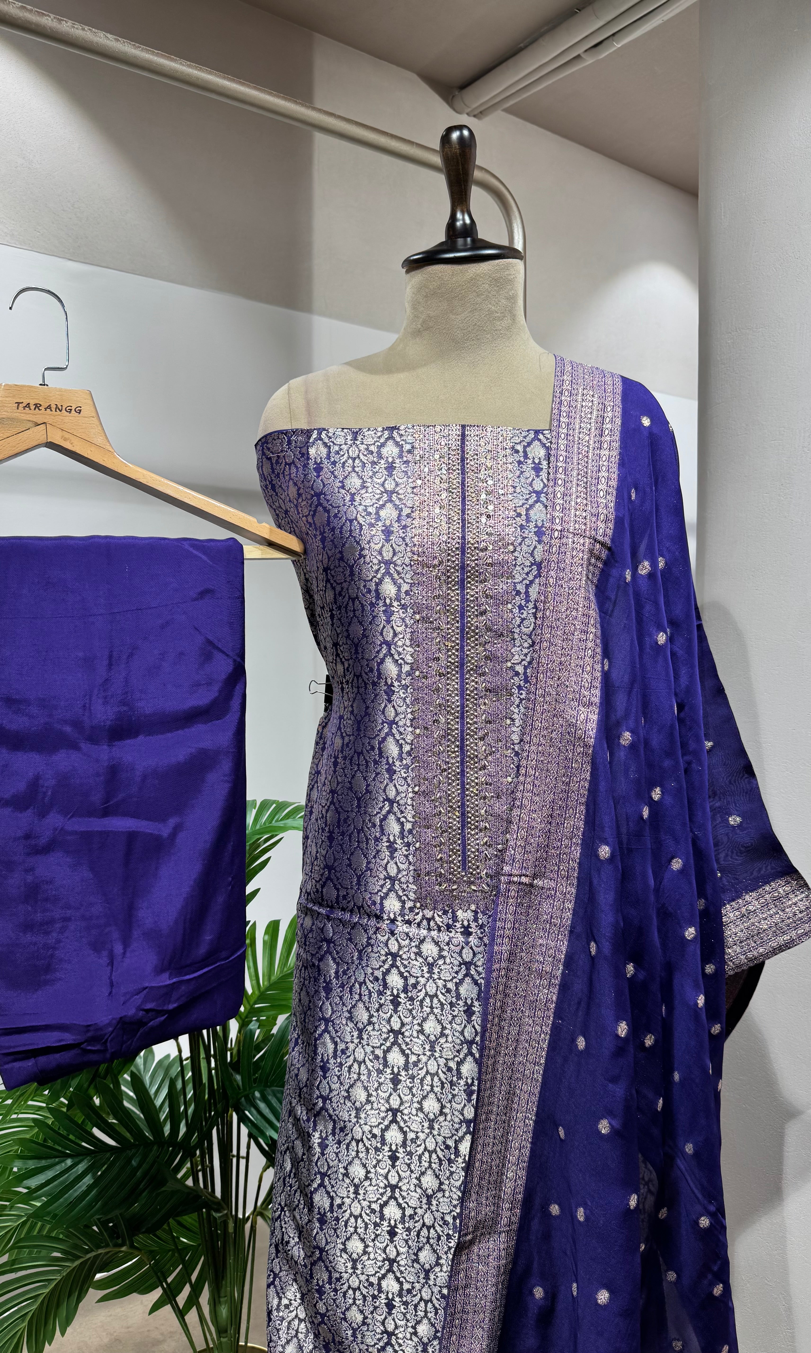 PURPLE & Silver Banarasi Silk DRESS MATERIAL