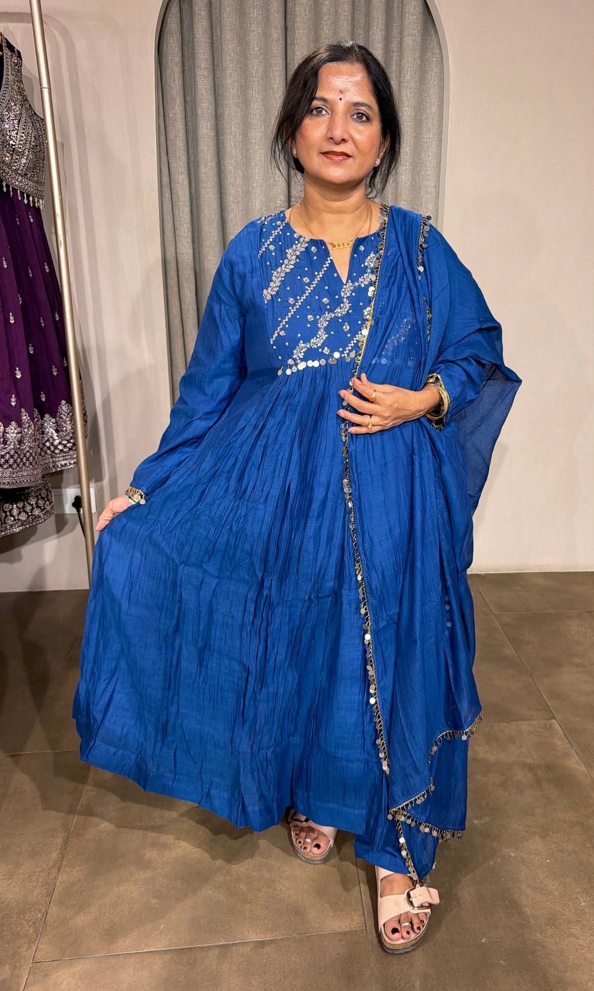 Royal Blue Mul Chanderi Kurta Set with Sheer Dupatta