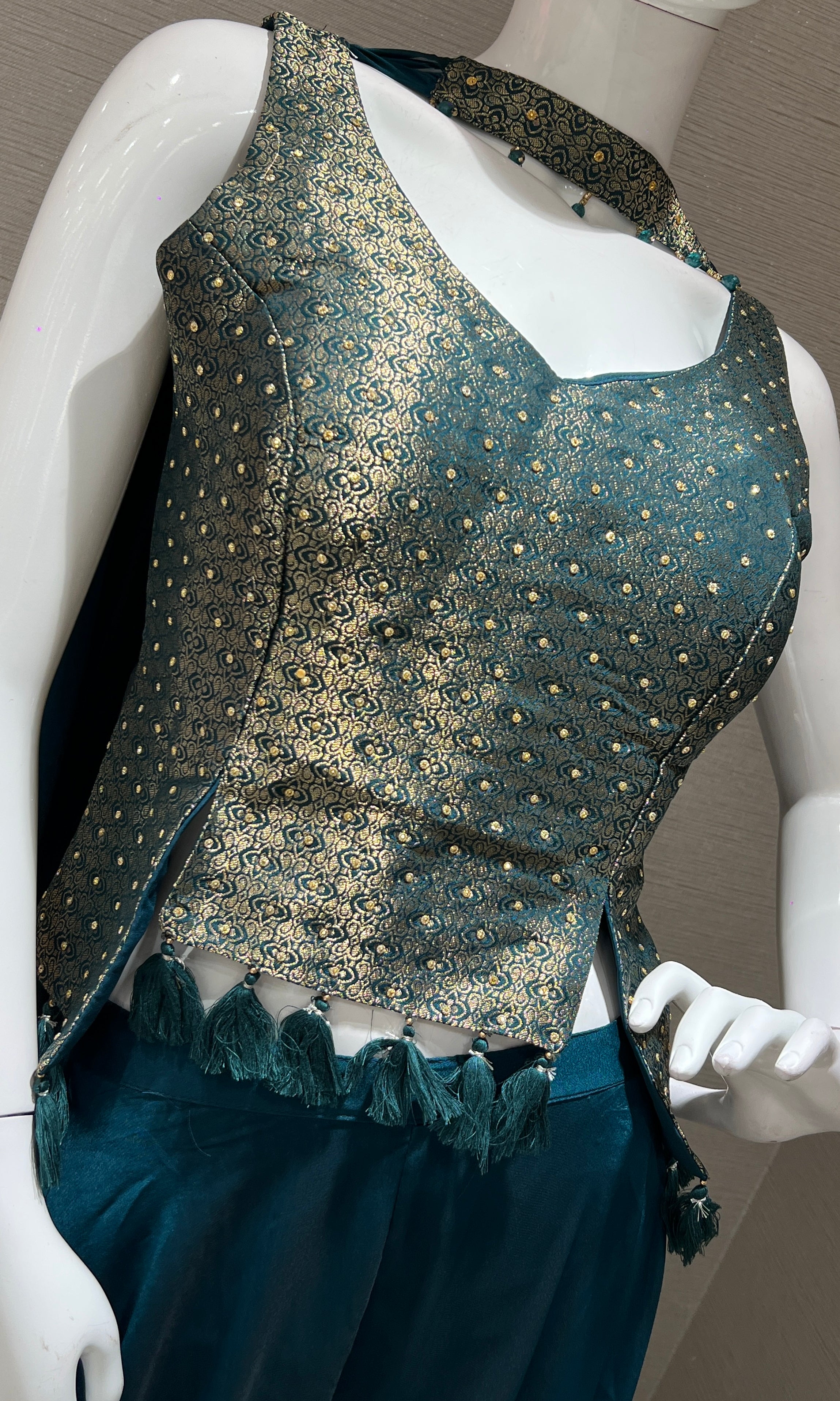 Bottle Green and Gold Sequined Palazoo Set