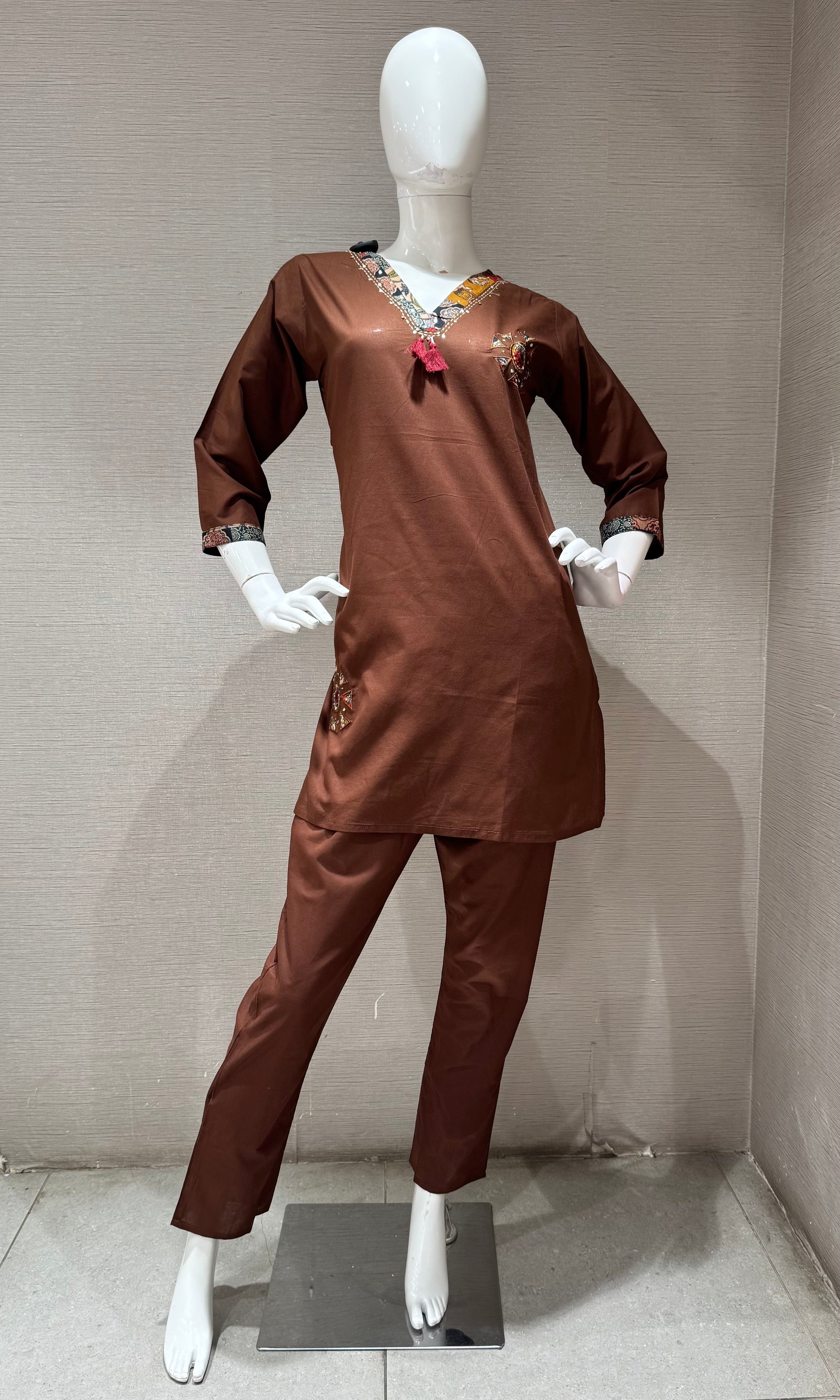 Brown Floral Cord Set