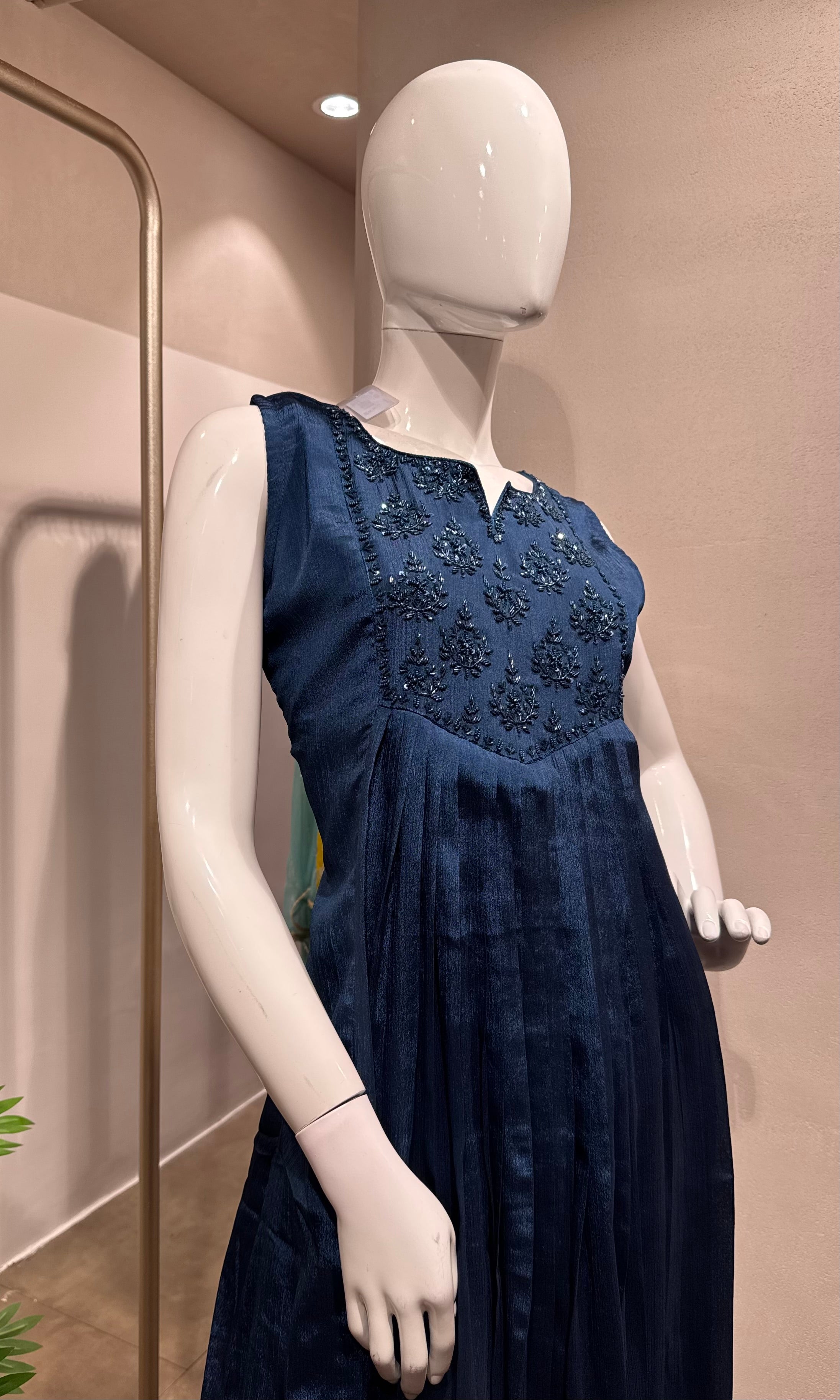 blue embroidered kurta set