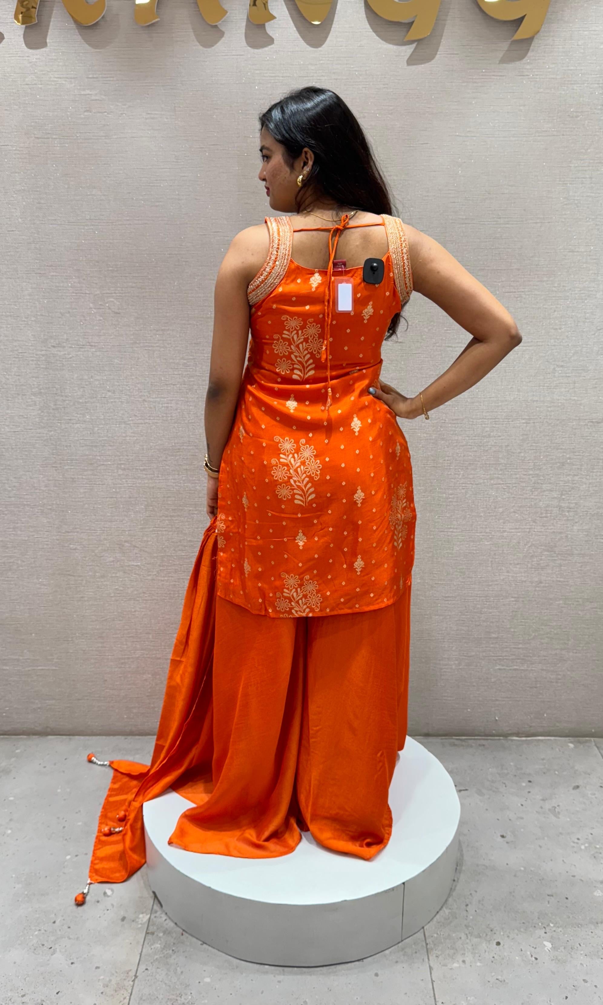 Orange GOLD EMBROIDERED SHARARA SET