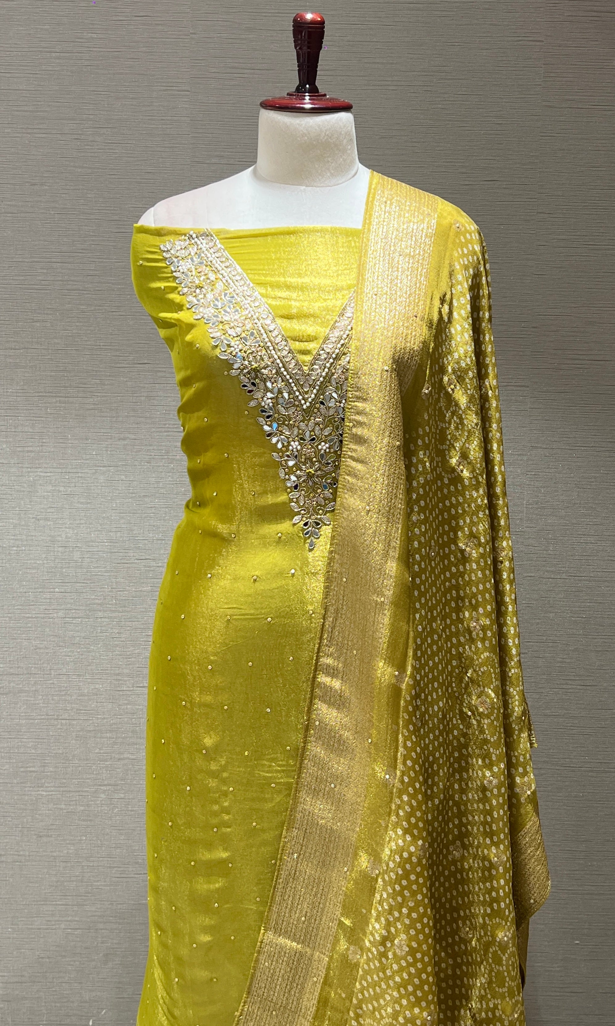 Mehandi green dress material (party wear)