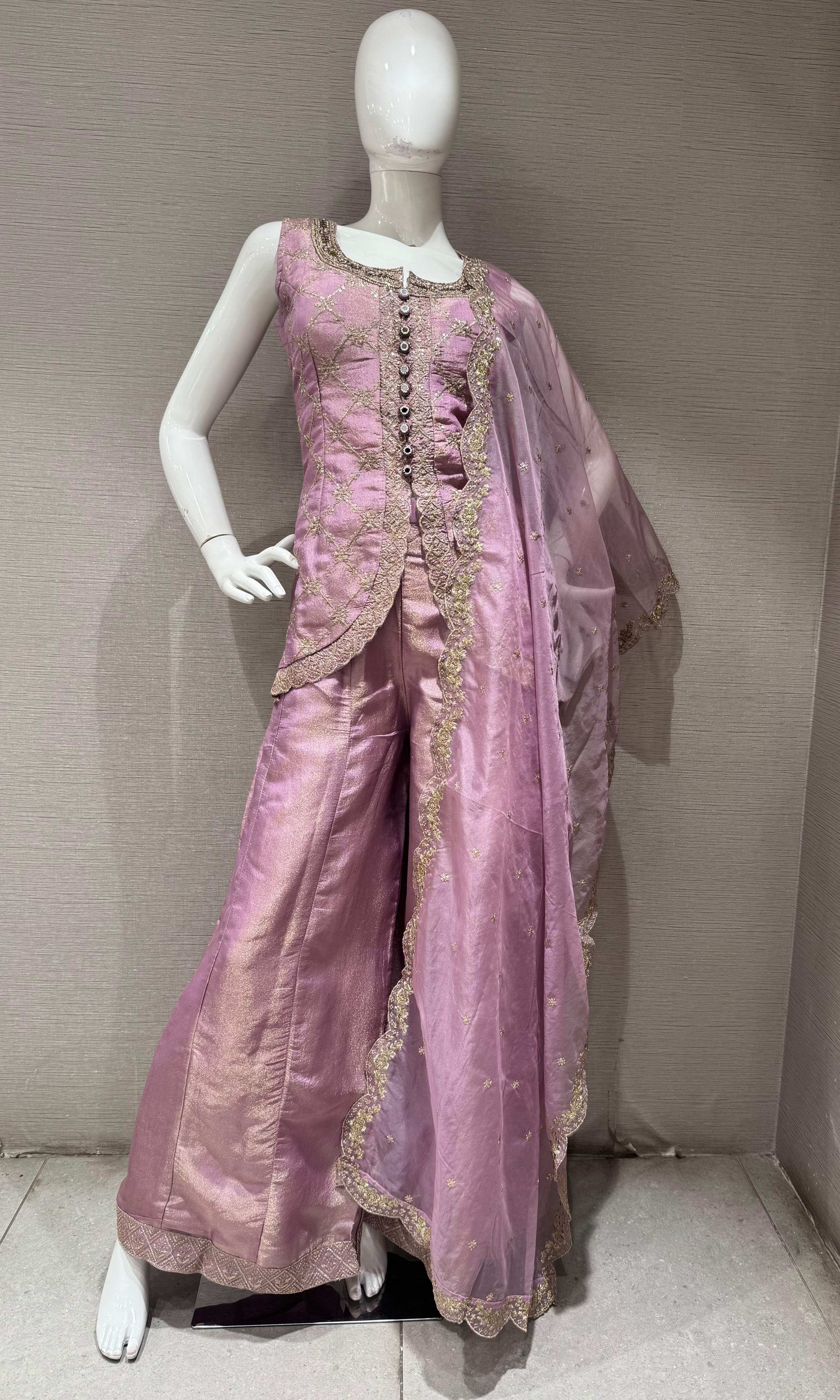 Lavender Pink Embroidered Sharara set with Dupatta
