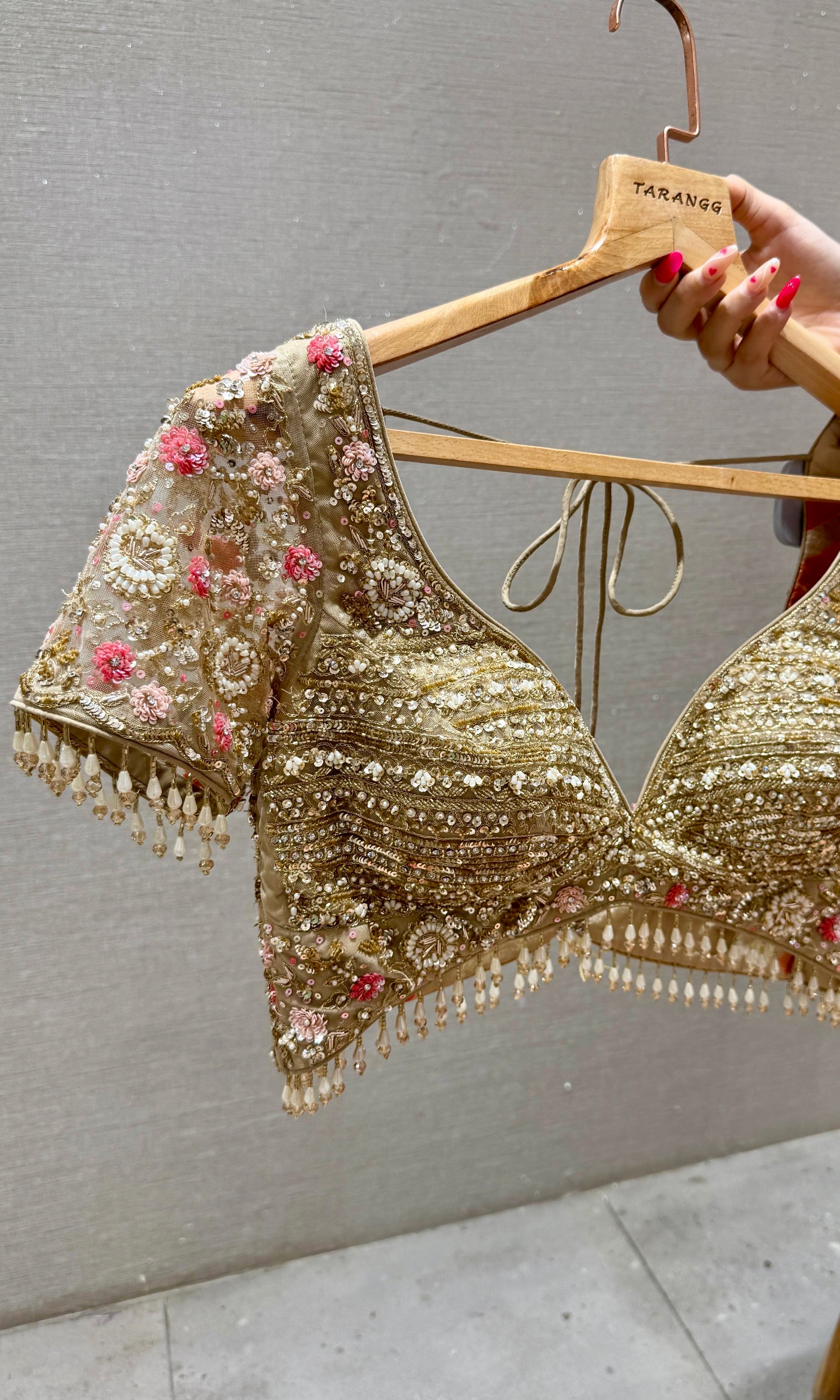 Cream gold floral print satin silk saree with ready blouse