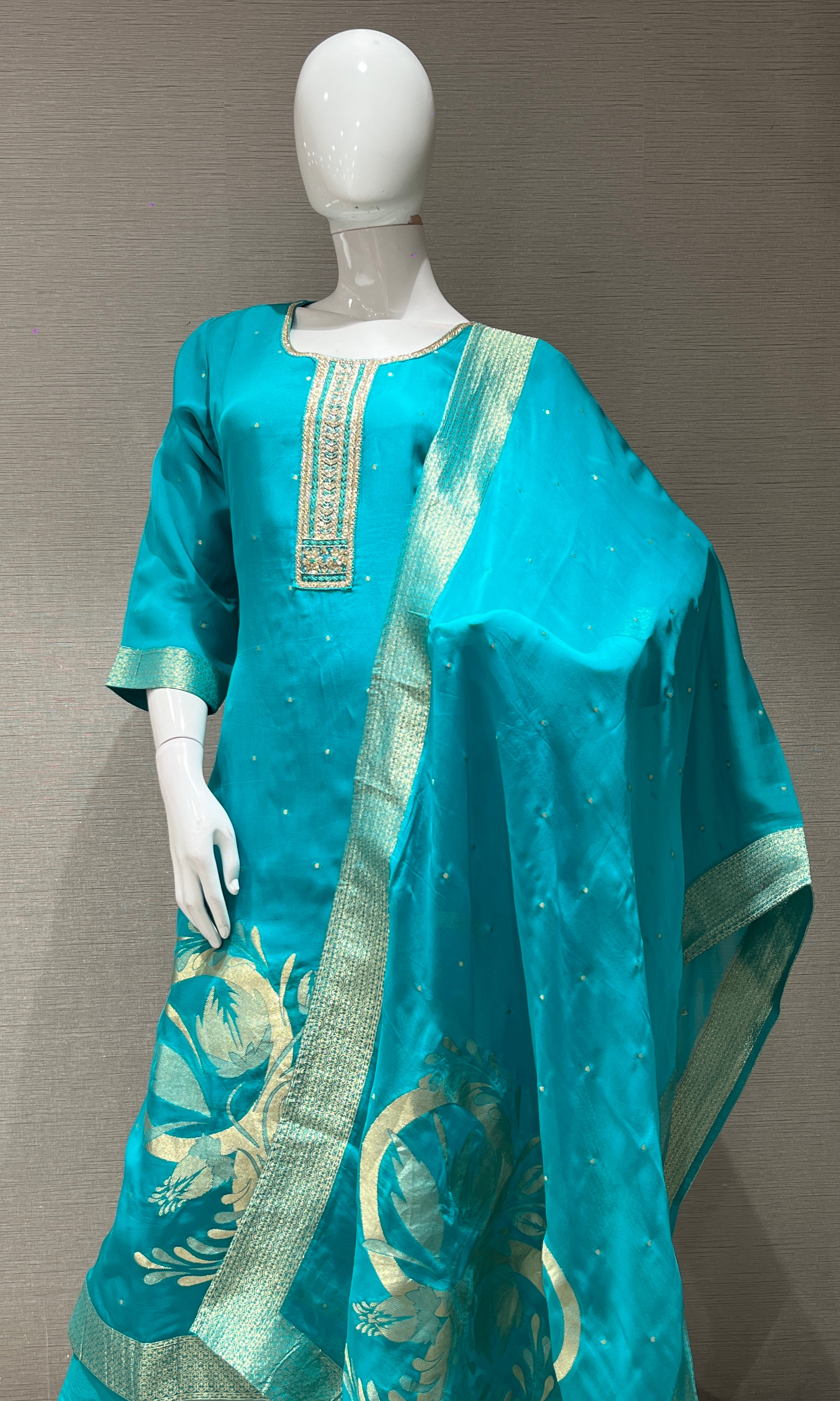 Rama blue GOLD EMBROIDERED  kurta set