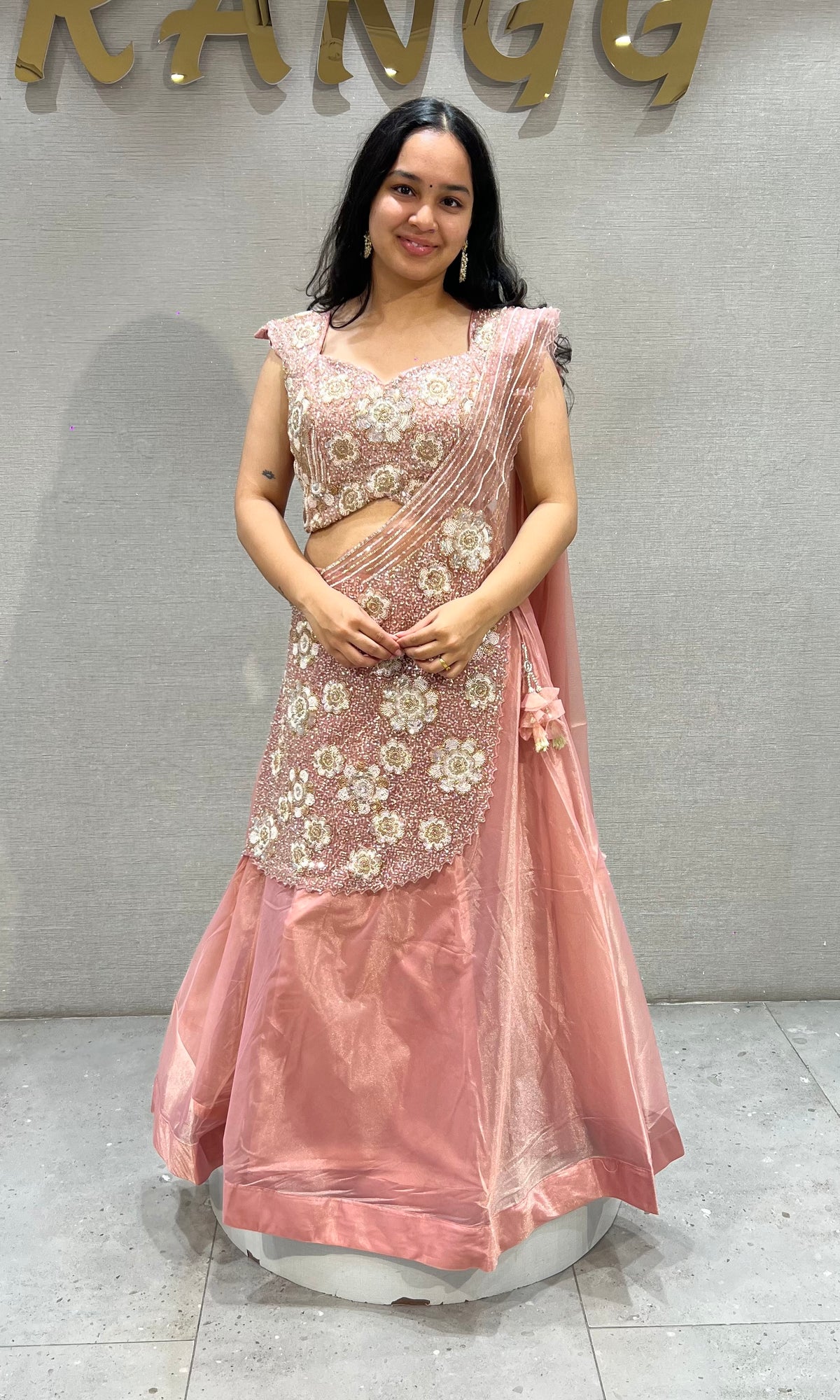 Peach Soft tissue Sequinned Mermaid Lehenga set