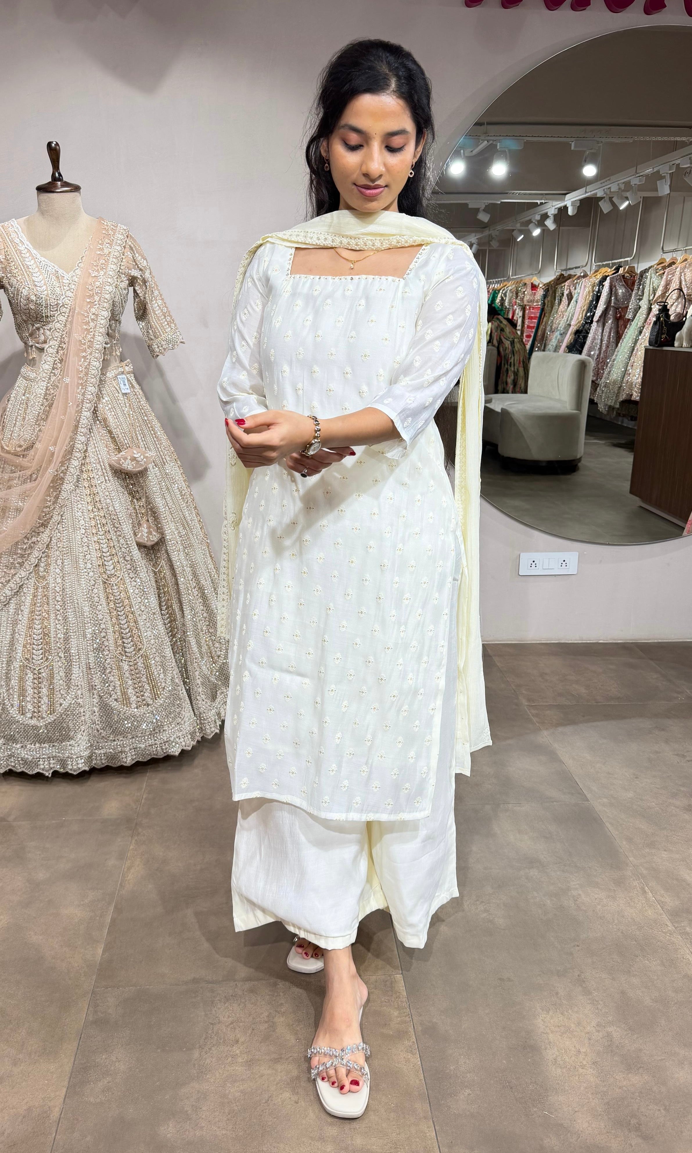 White Elegance Kurta set with Palazzo pants